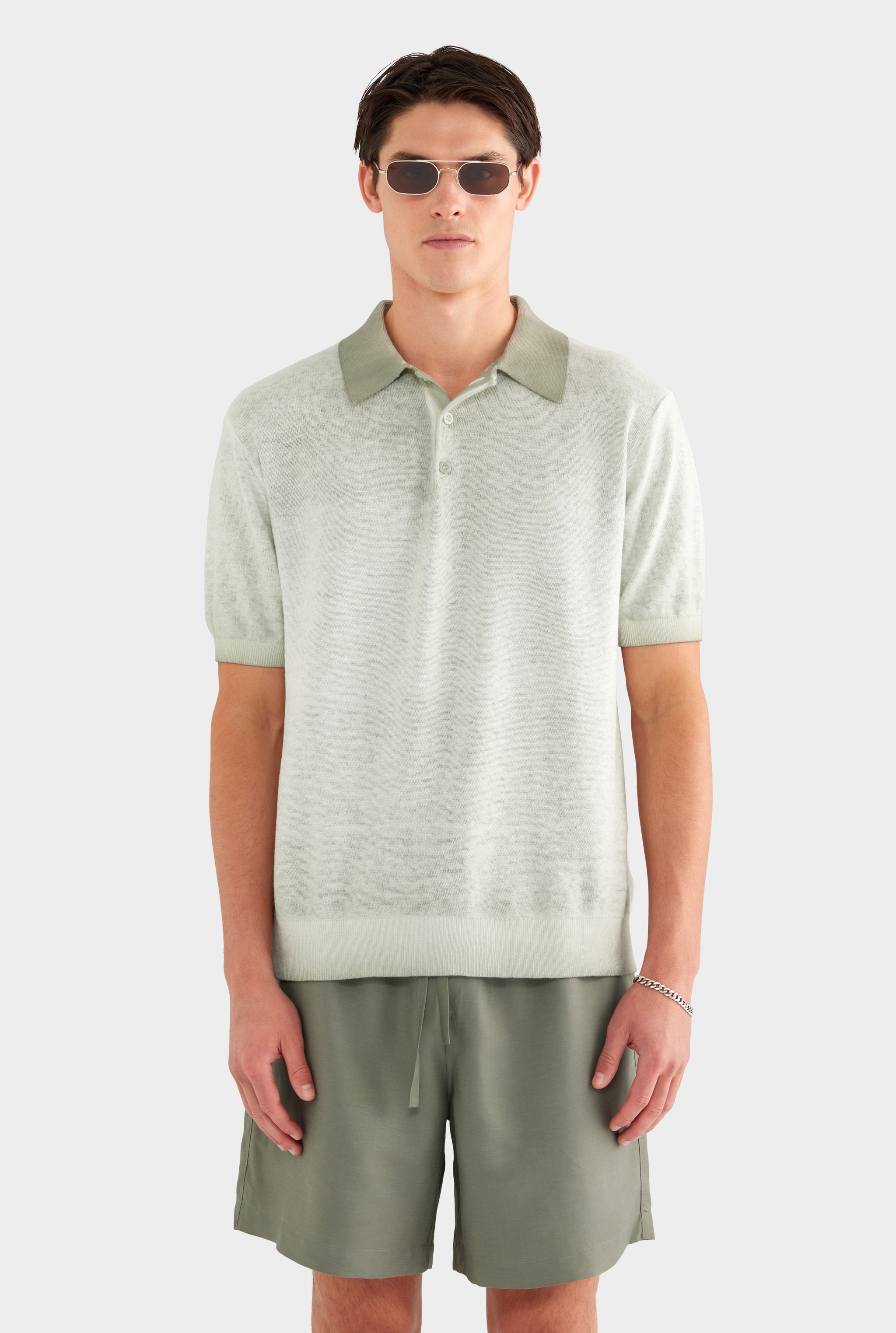 Reverse Printed Knit Polo - Dried Sage