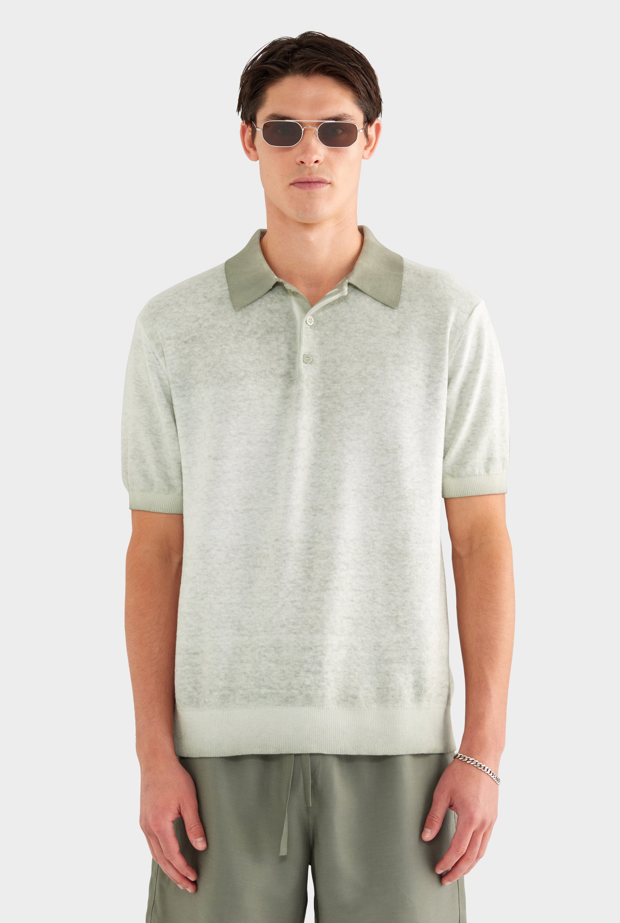 Reverse Printed Knit Polo - Dried Sage