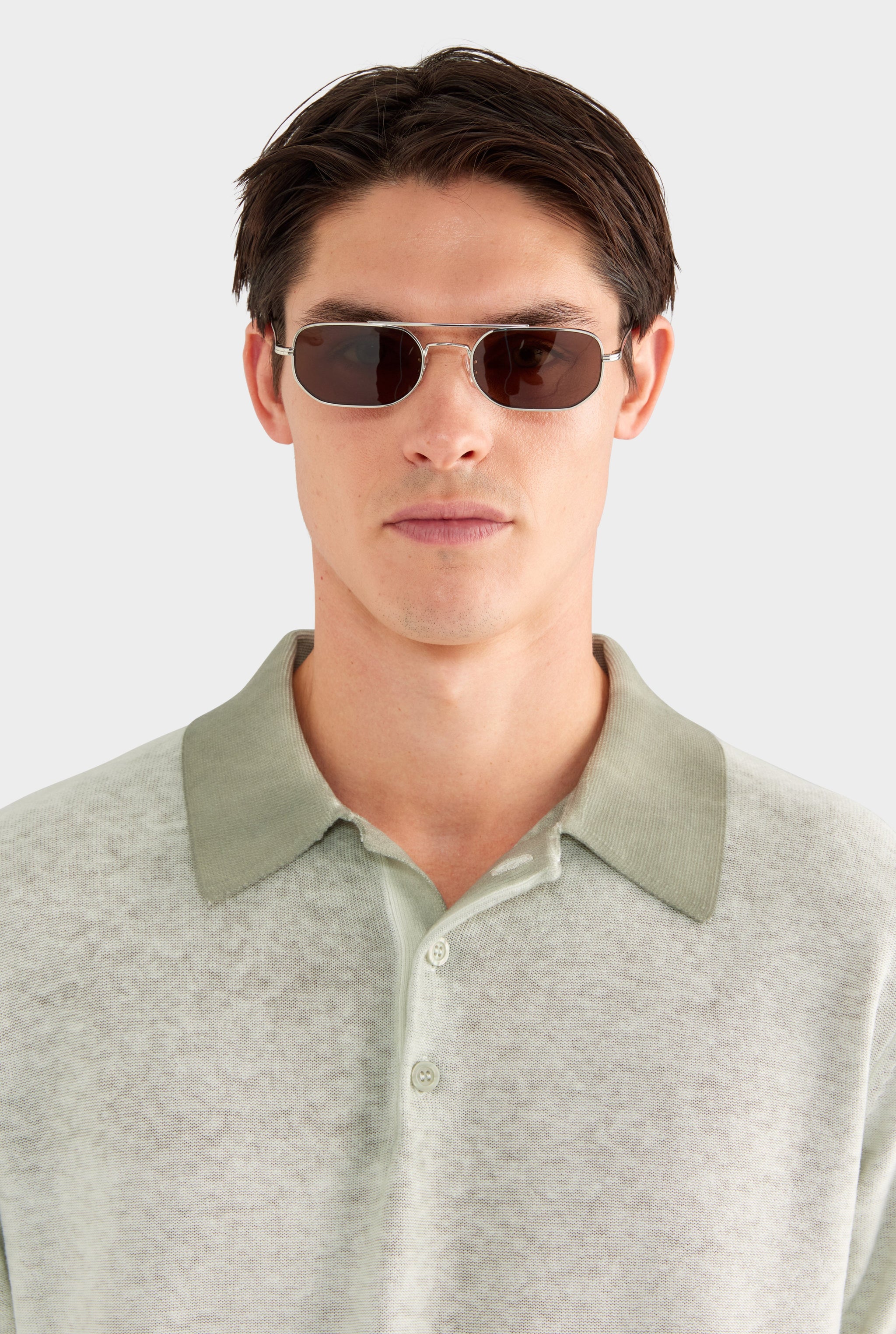Reverse Printed Knit Polo - Dried Sage