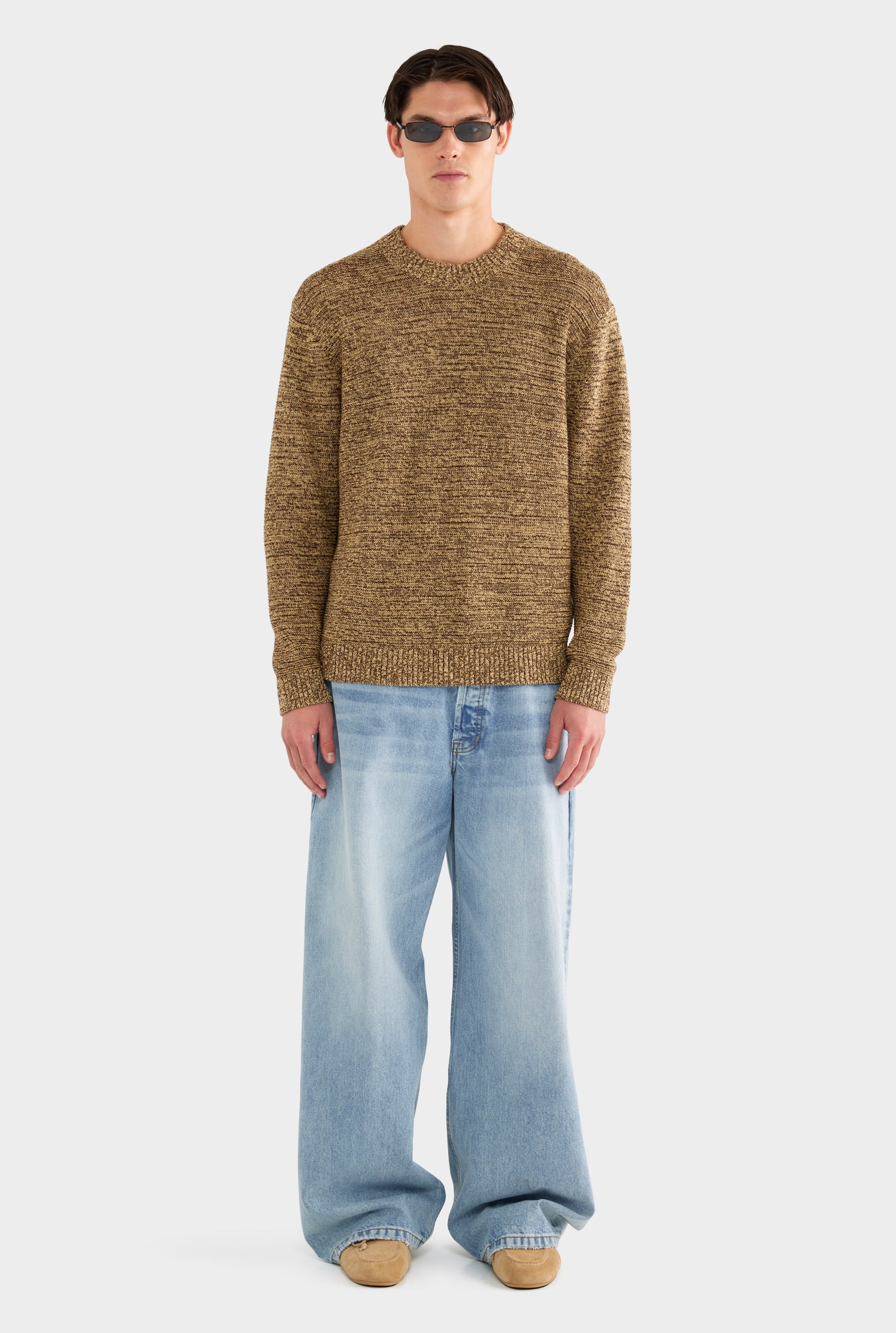 Marled Cotton Linen Sweater - Brown/Wheat