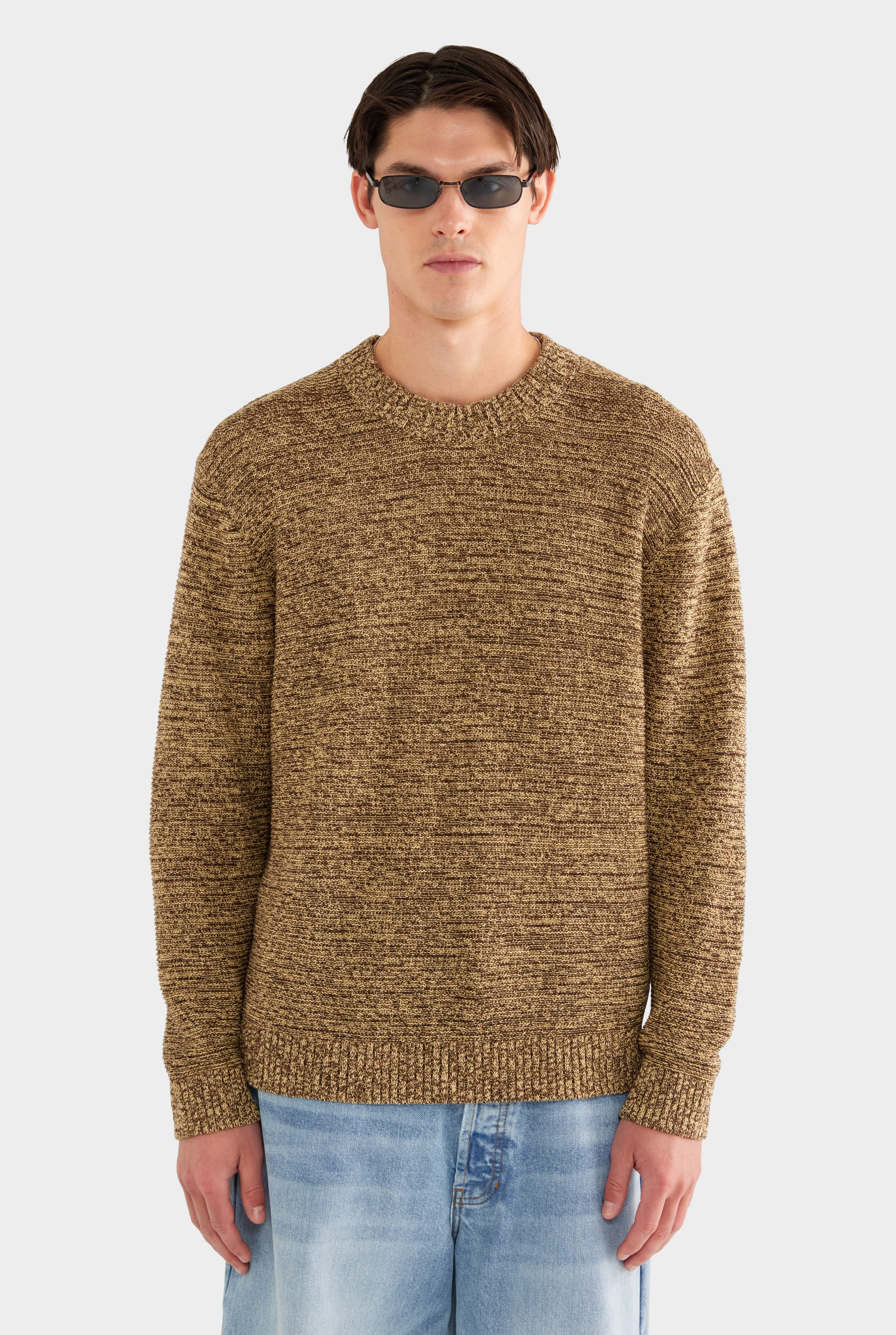 Marled Cotton Linen Sweater - Brown/Wheat