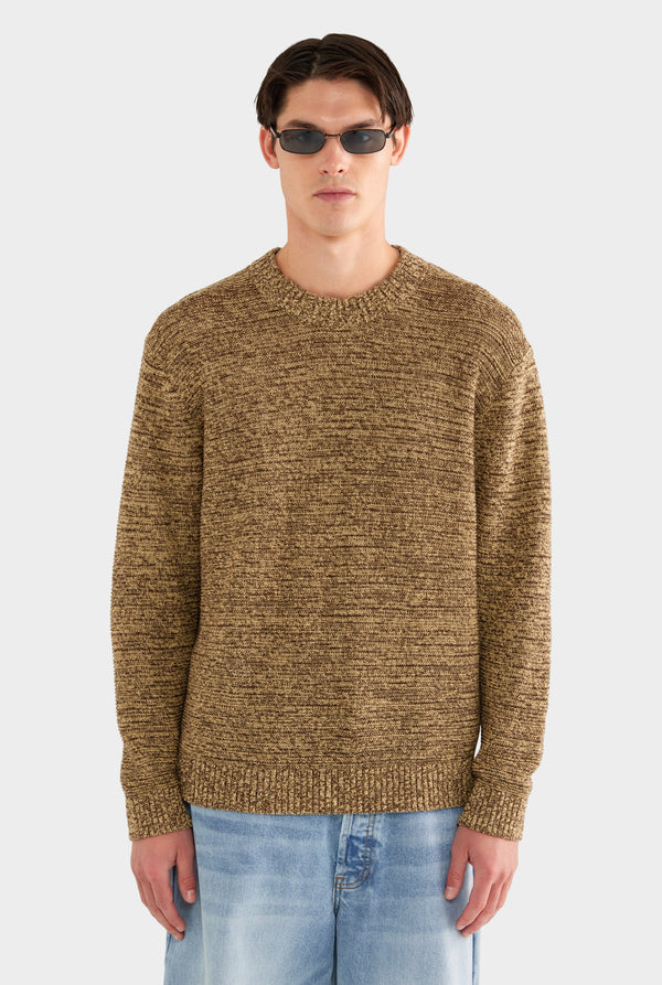 Marled Cotton Linen Sweater - Brown/Wheat
