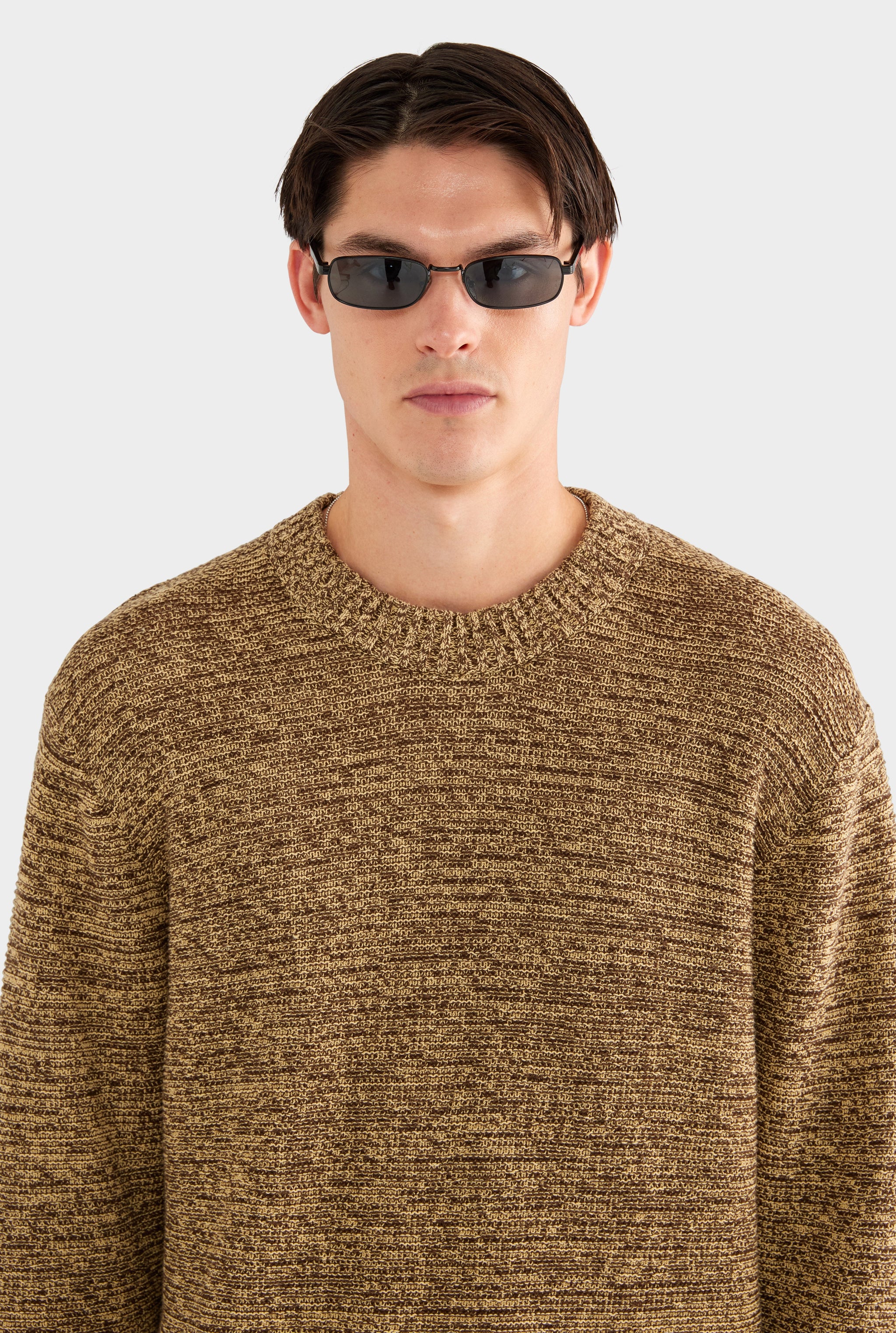 Marled Cotton Linen Sweater - Brown/Wheat