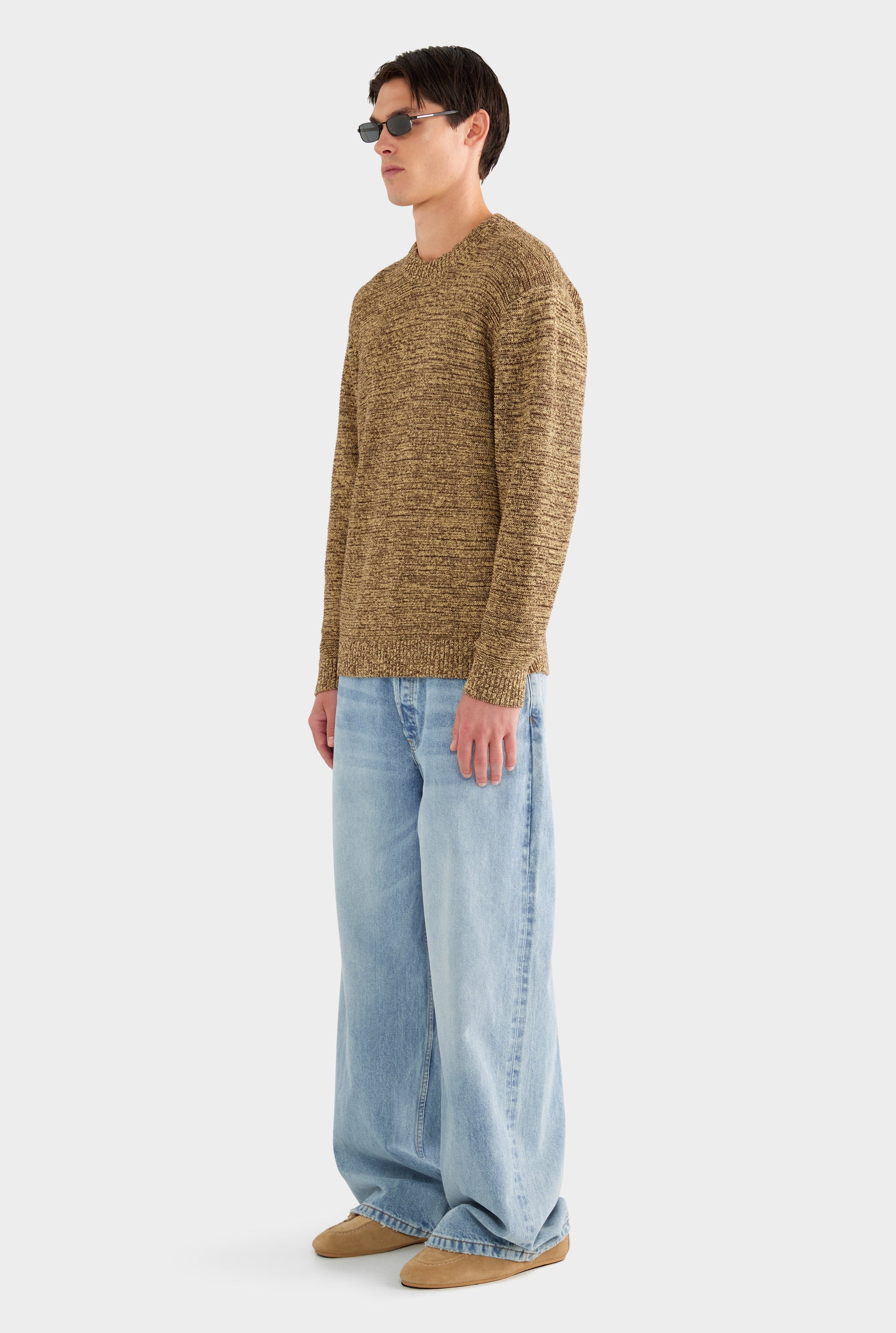 Marled Cotton Linen Sweater - Brown/Wheat
