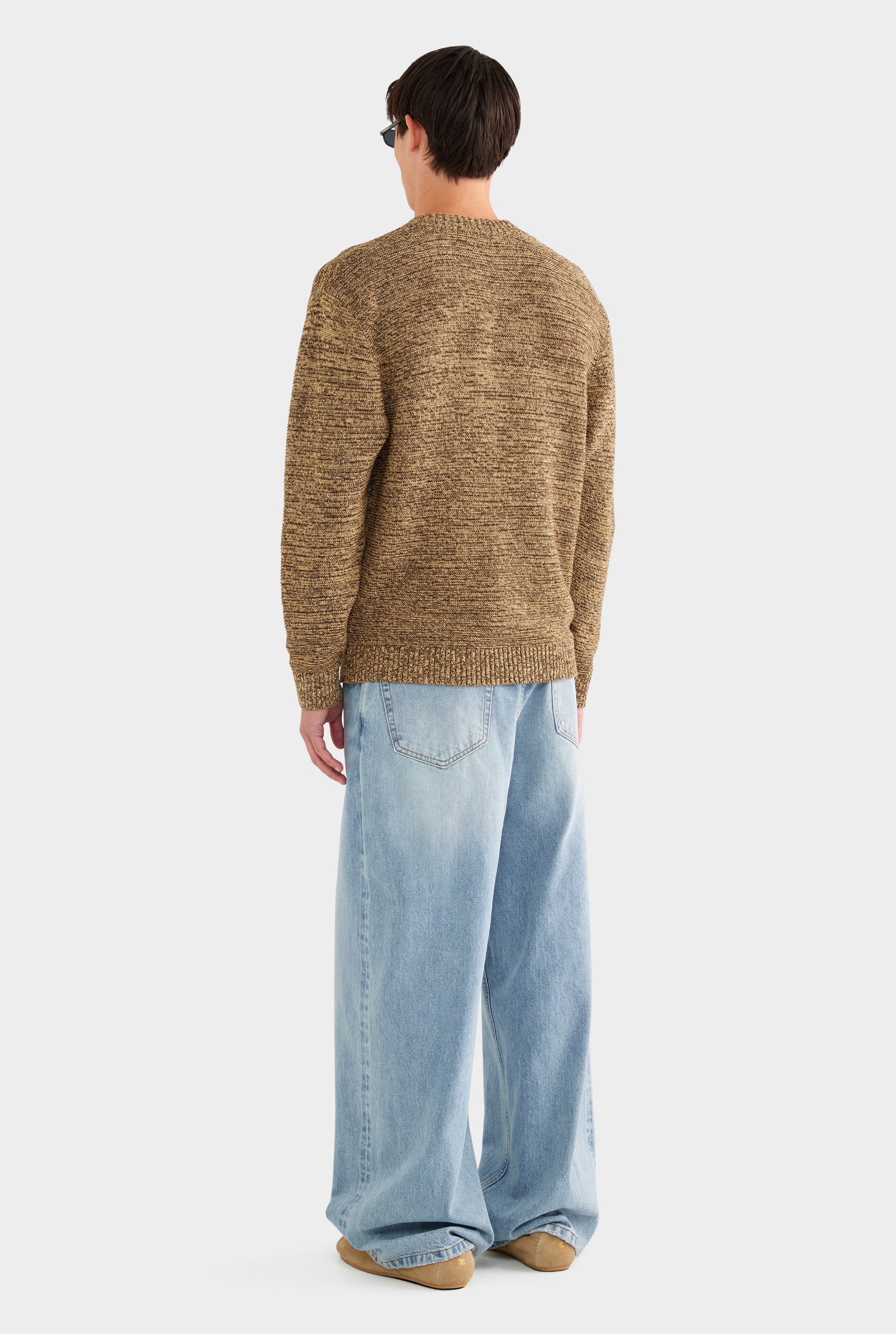 Marled Cotton Linen Sweater - Brown/Wheat