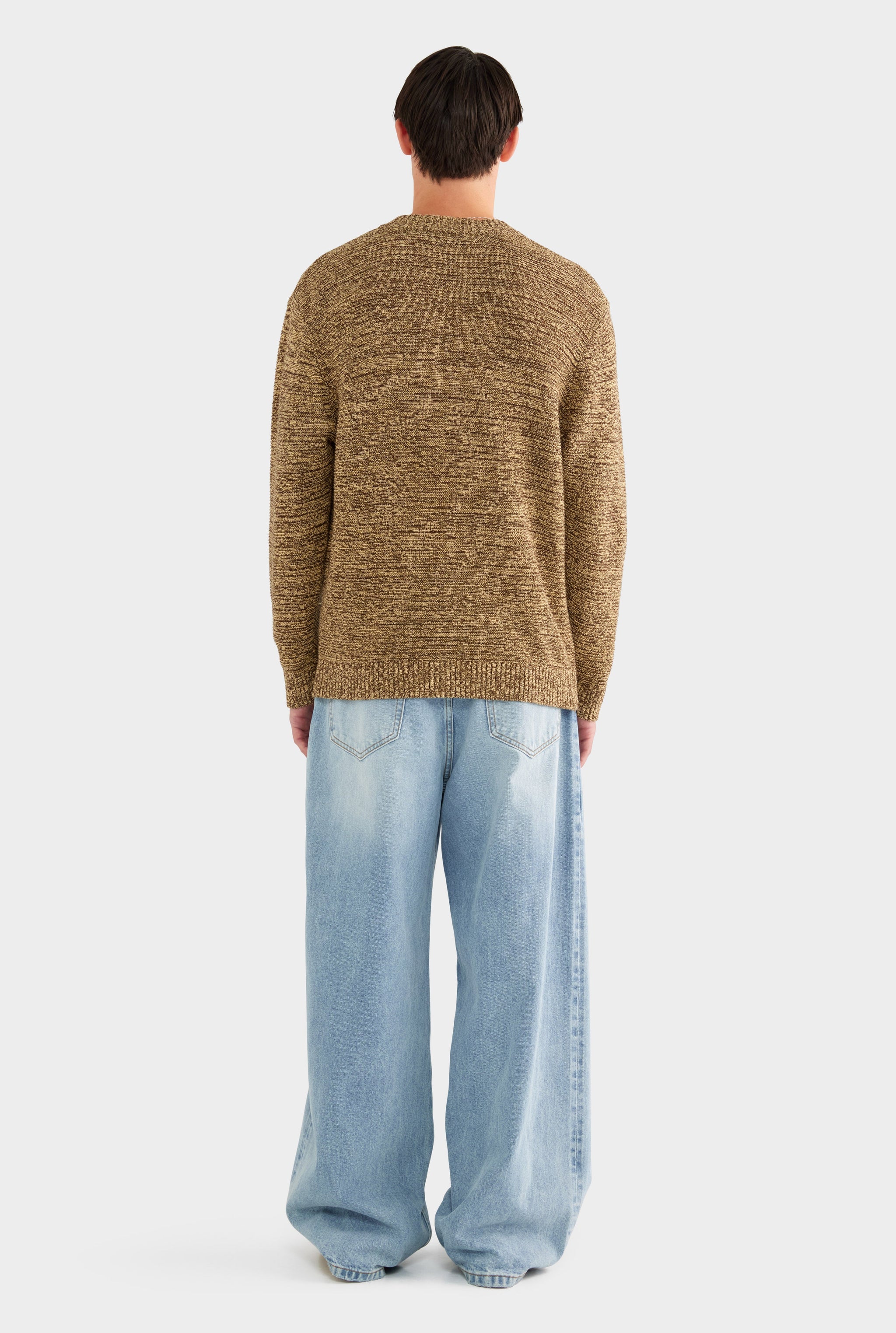 Marled Cotton Linen Sweater - Brown/Wheat