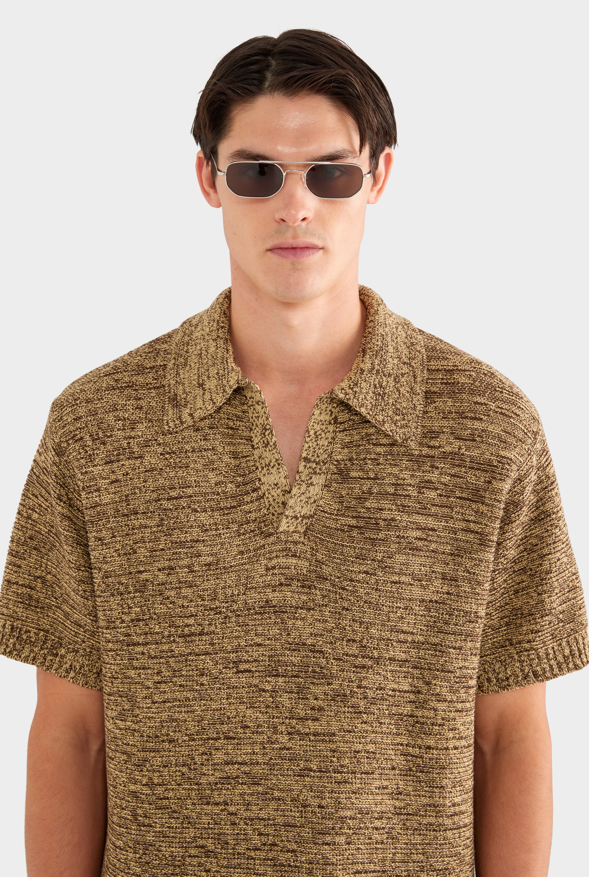 Marled Cotton Linen Polo - Brown/Wheat