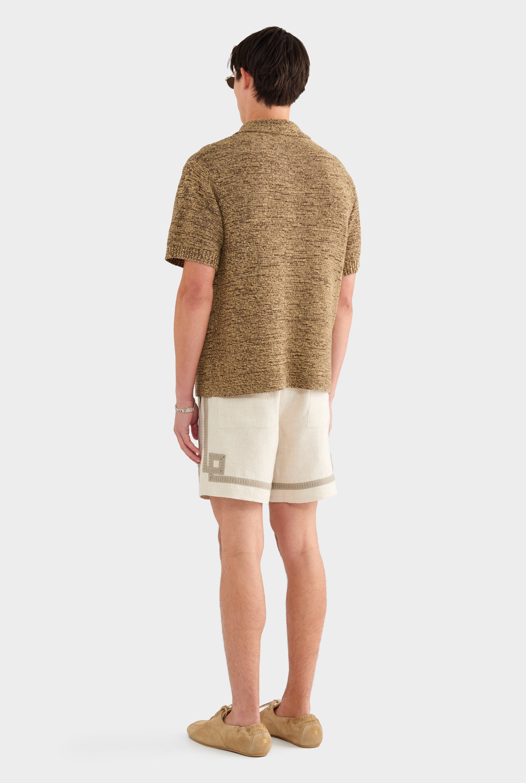 Marled Cotton Linen Polo - Brown/Wheat