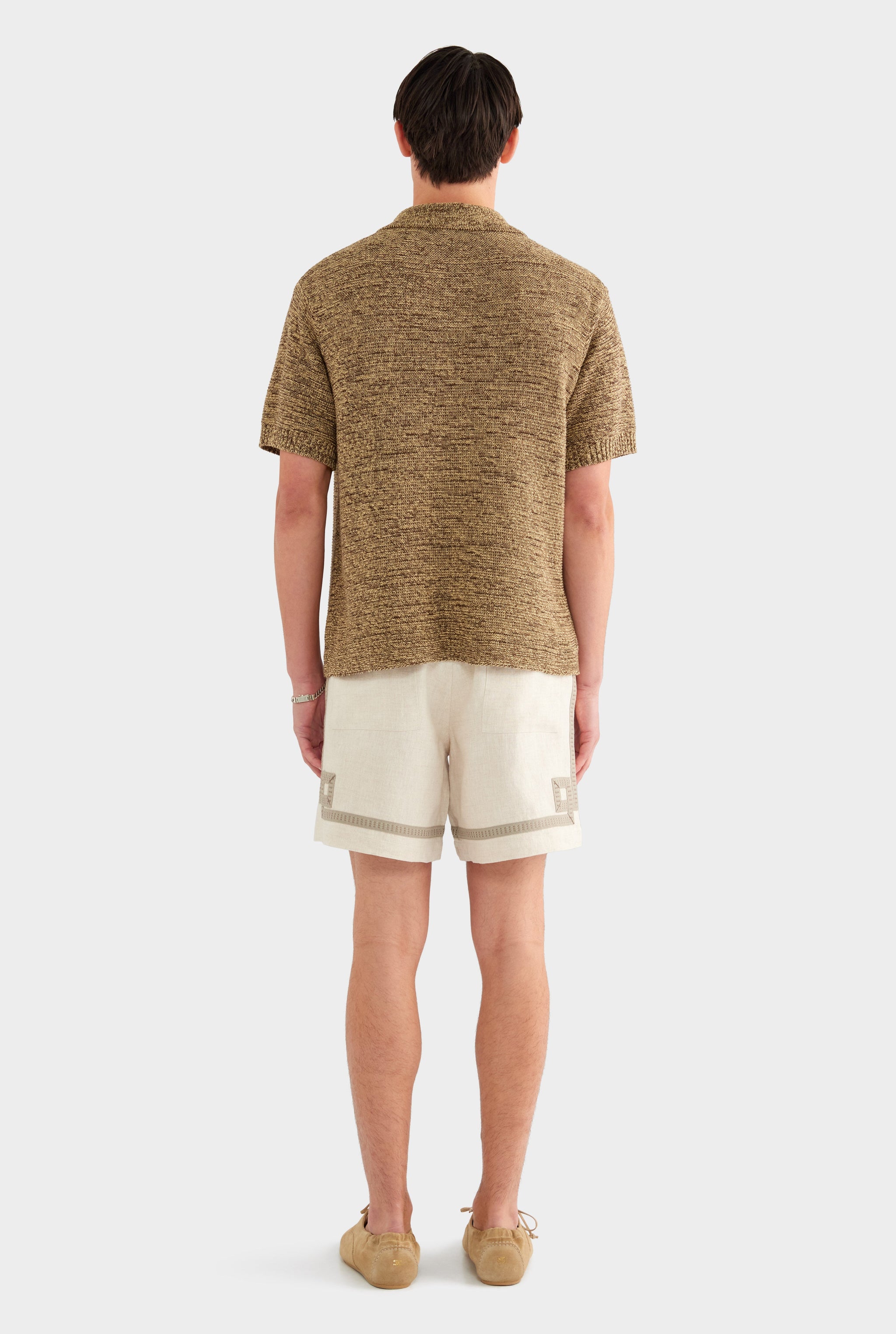 Marled Cotton Linen Polo - Brown/Wheat