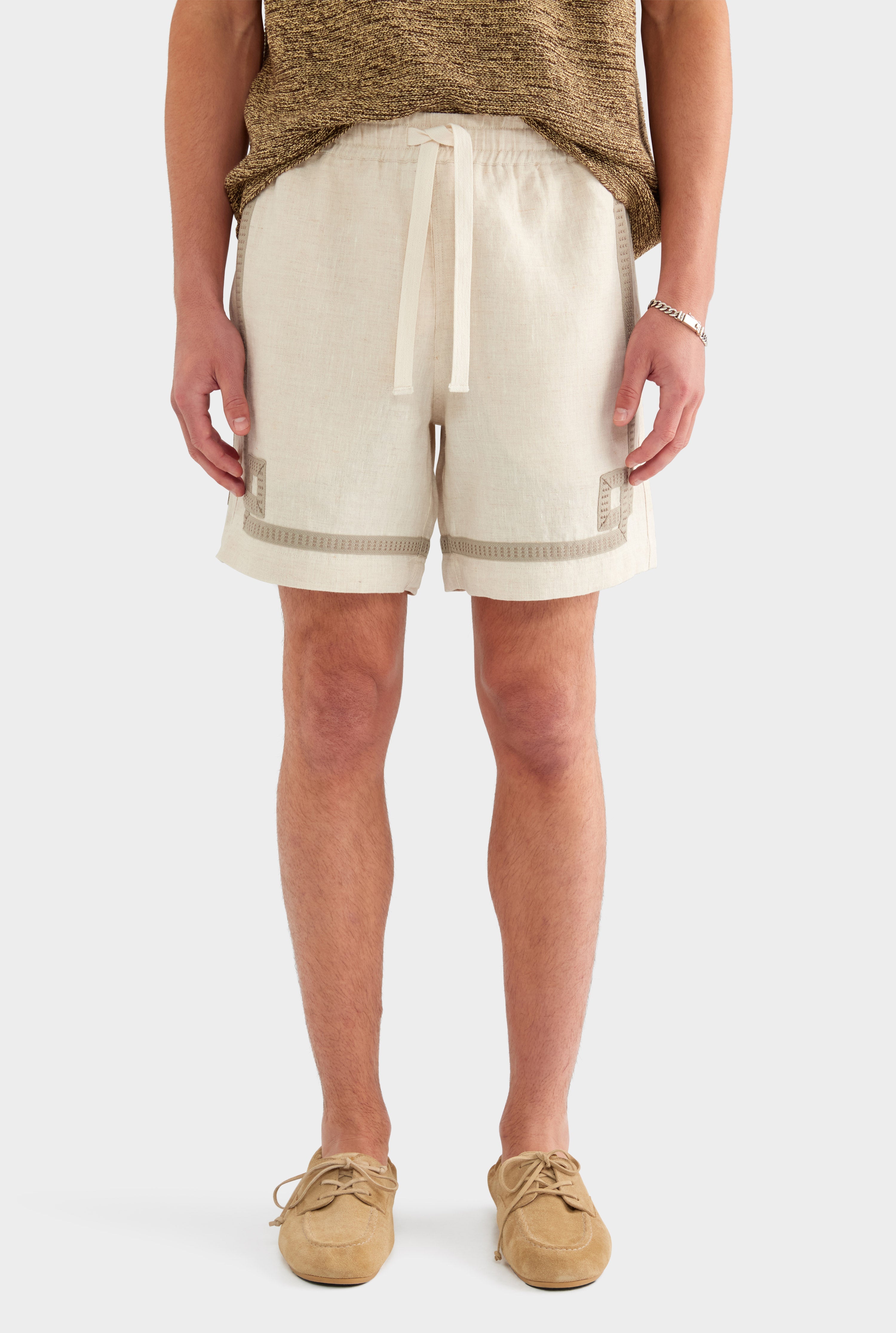 Tape Border Lounge Short - Sand