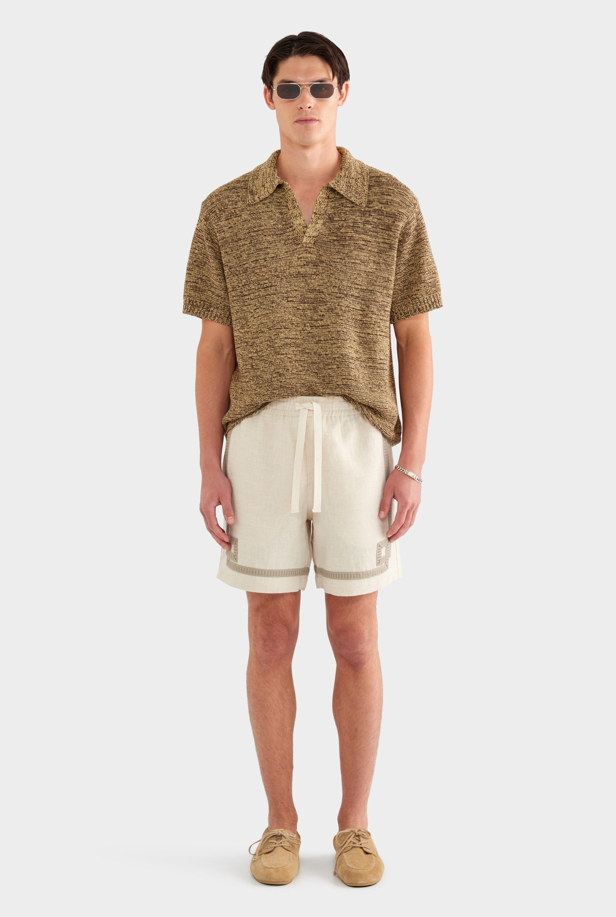 Tape Border Lounge Short - Sand