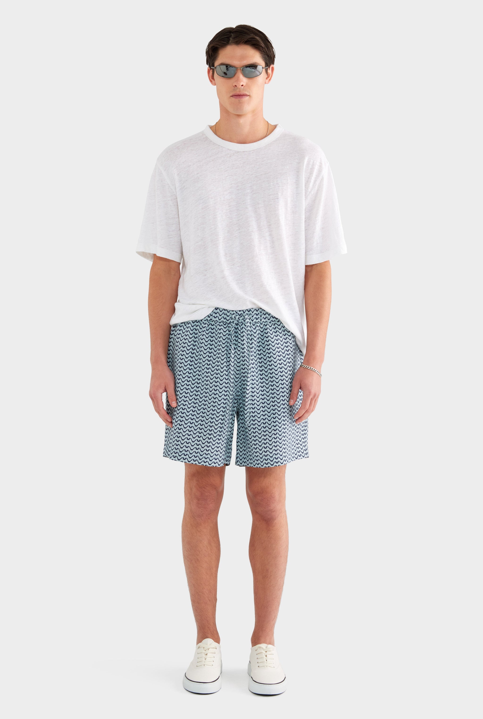 Relaxed Tencel Short - Navy/Cement V Monogram