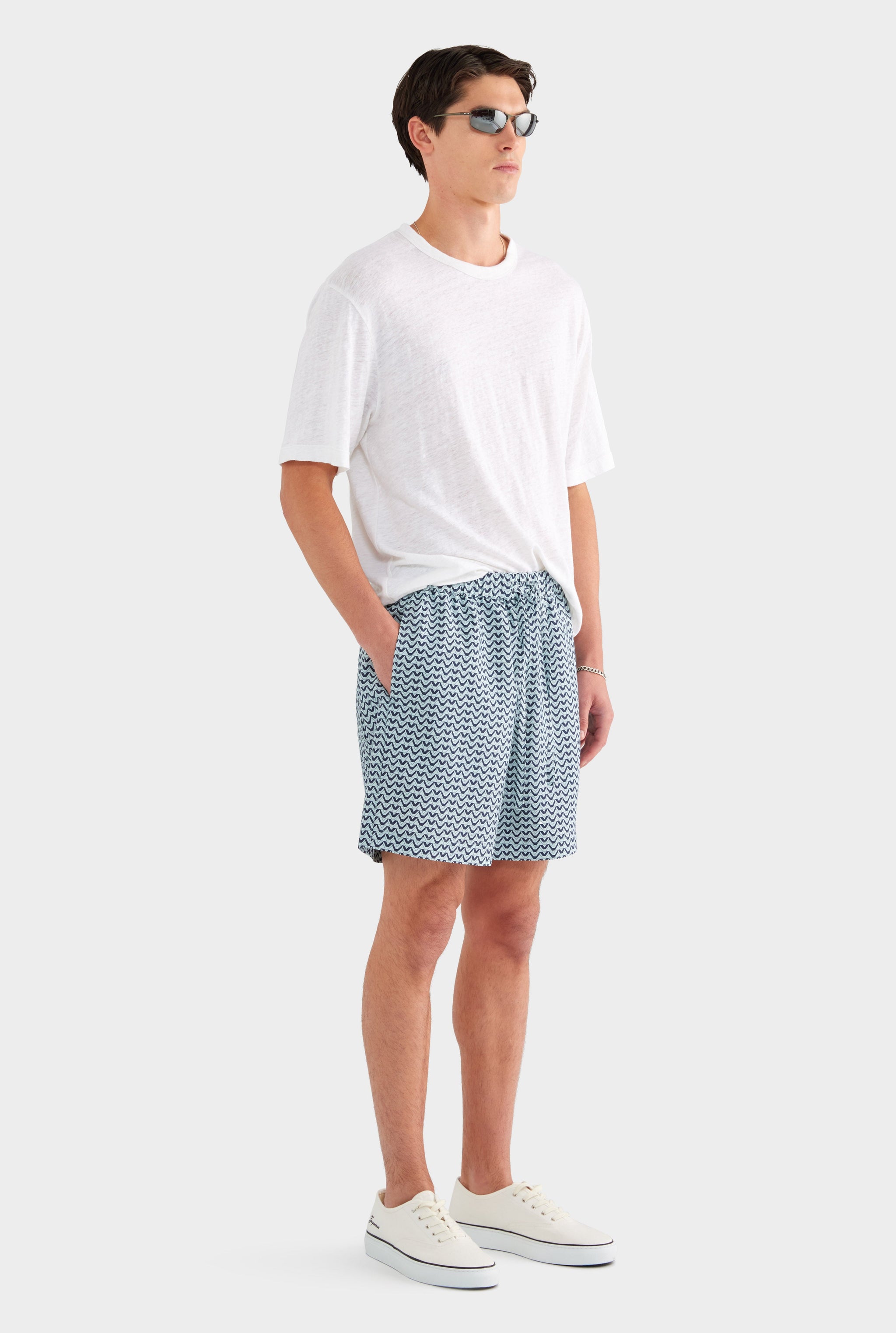Relaxed Tencel Short - Navy/Cement V Monogram