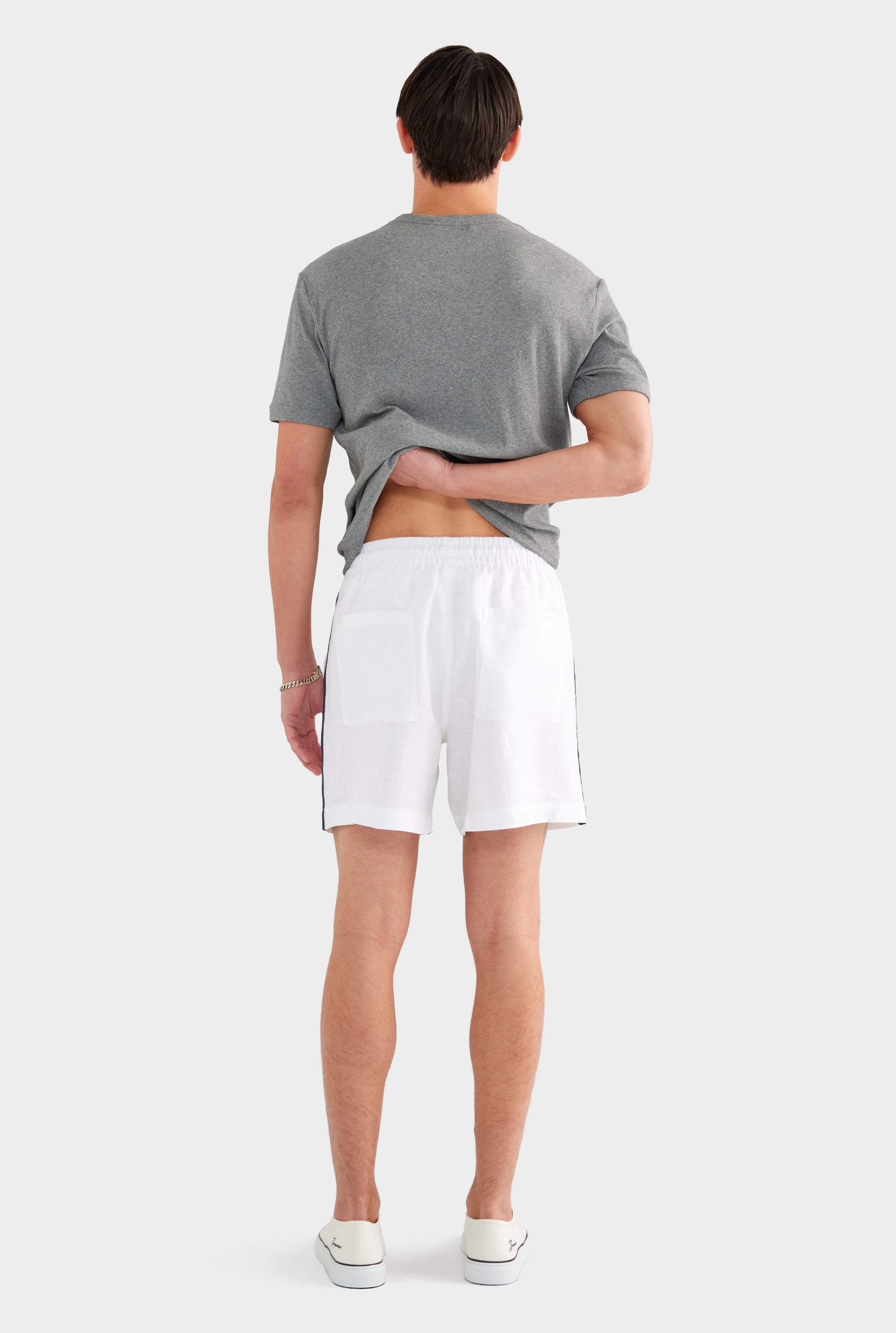 Linen Lounge Short - White / Navy Tape
