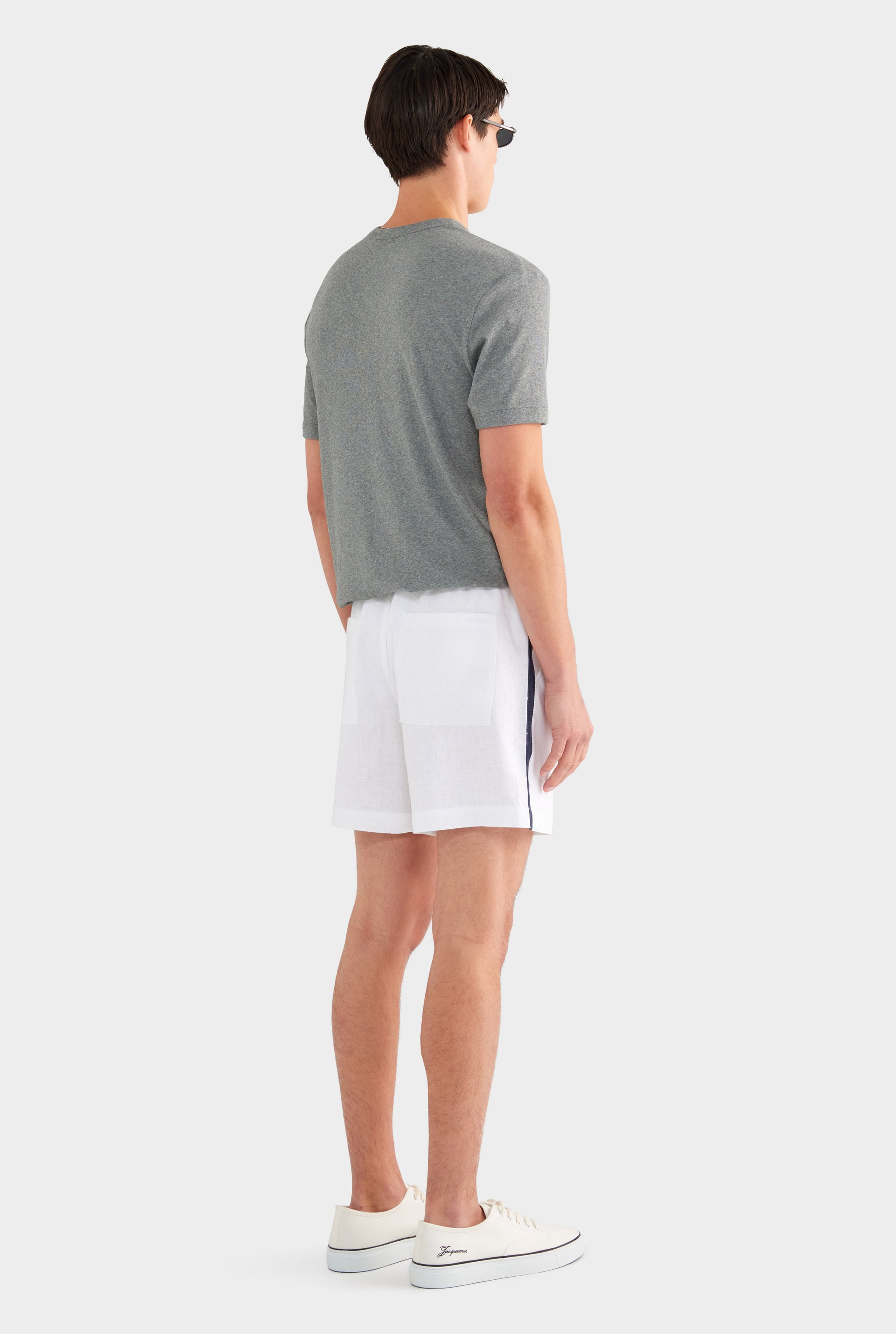 Linen Lounge Short - White / Navy Tape