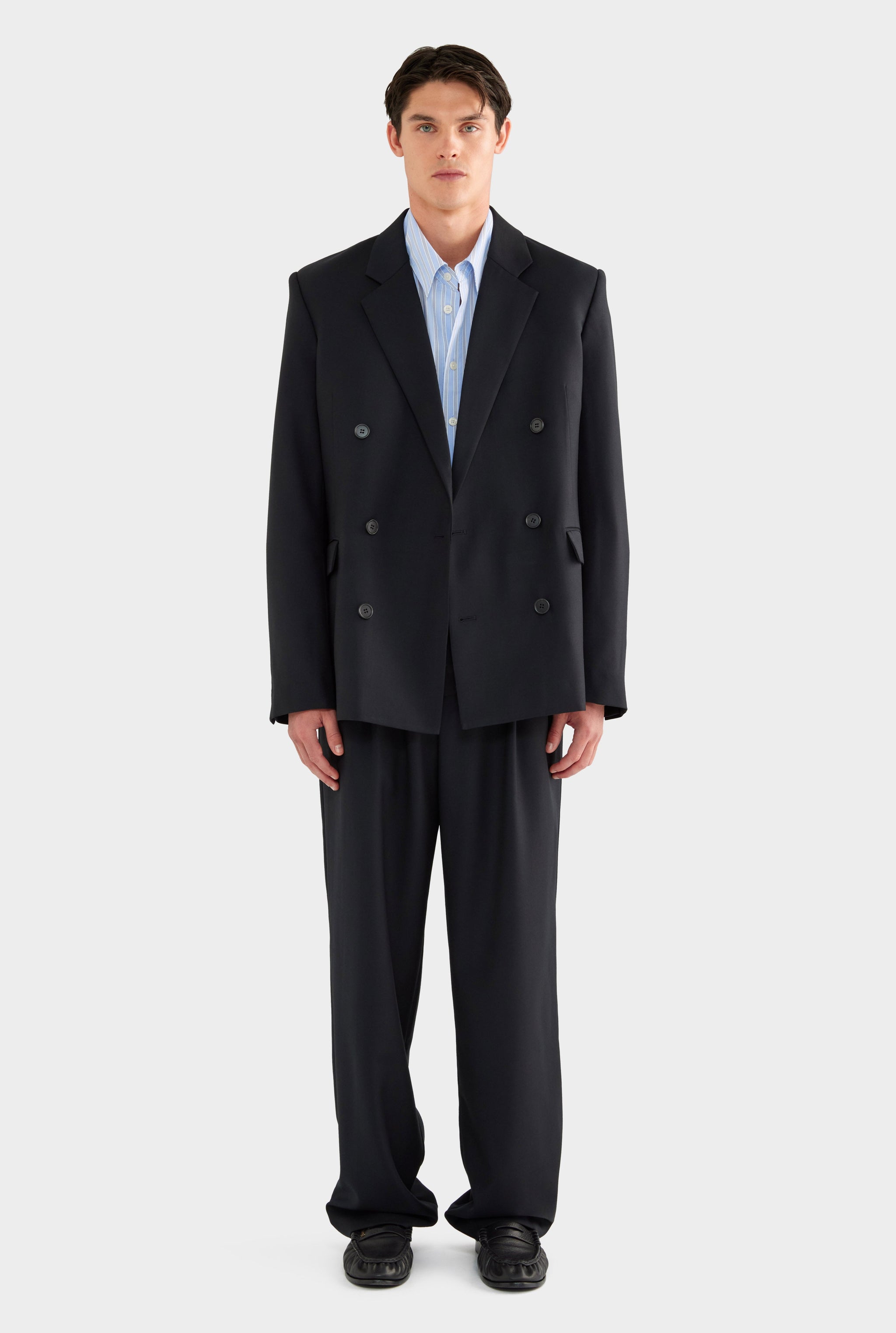 Tailored Wool Double Breasted Suit Jacket - Black