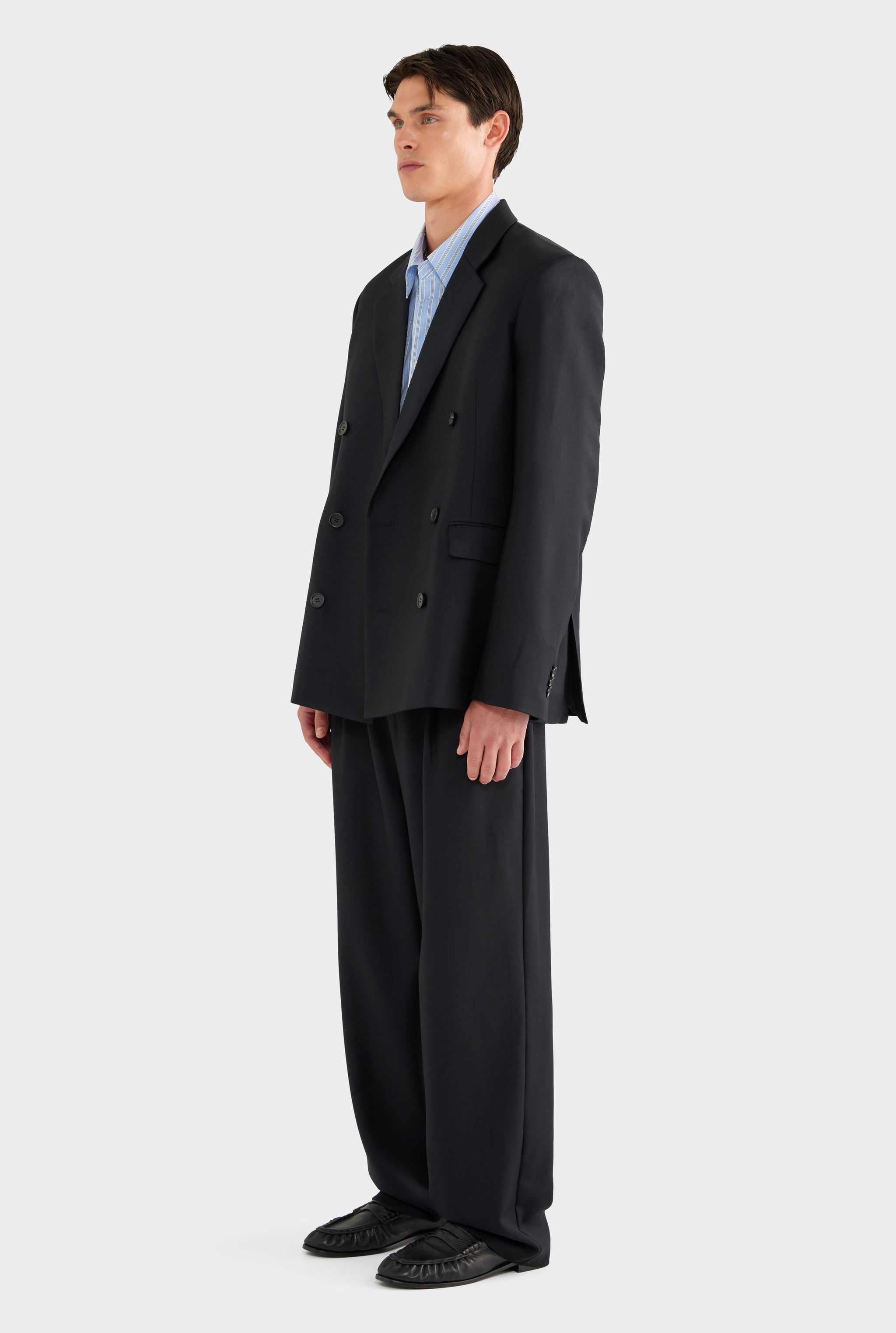 Tailored Wool Double Breasted Suit Jacket - Black