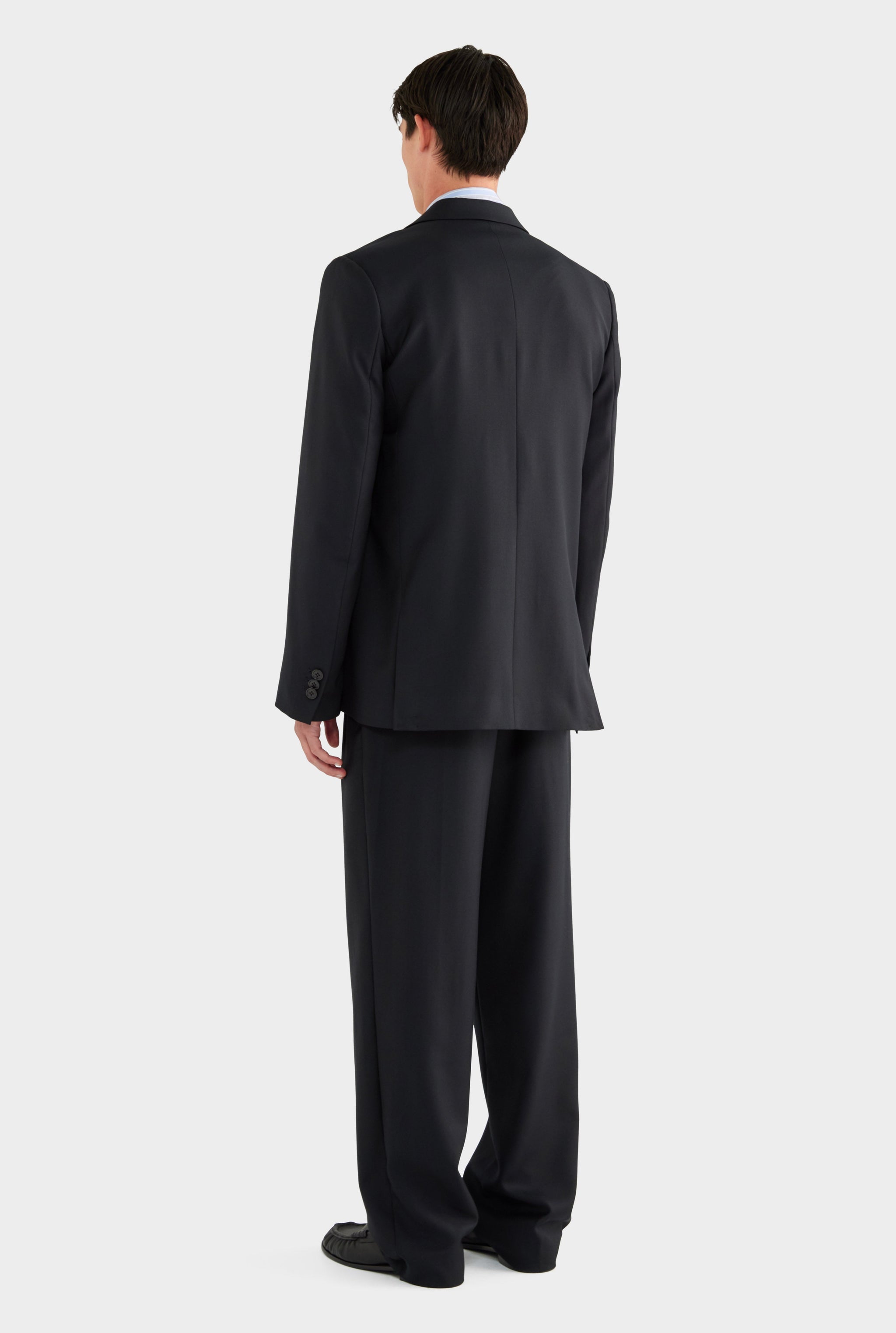 Tailored Wool Double Breasted Suit Jacket - Black