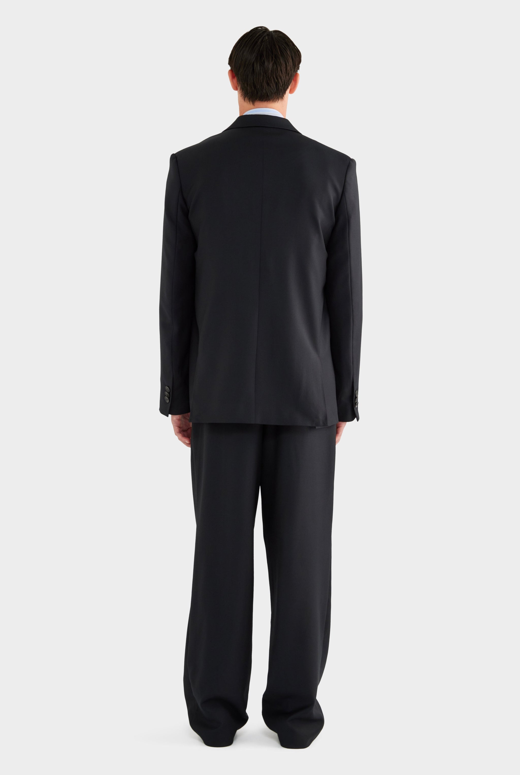 Tailored Wool Double Breasted Suit Jacket - Black