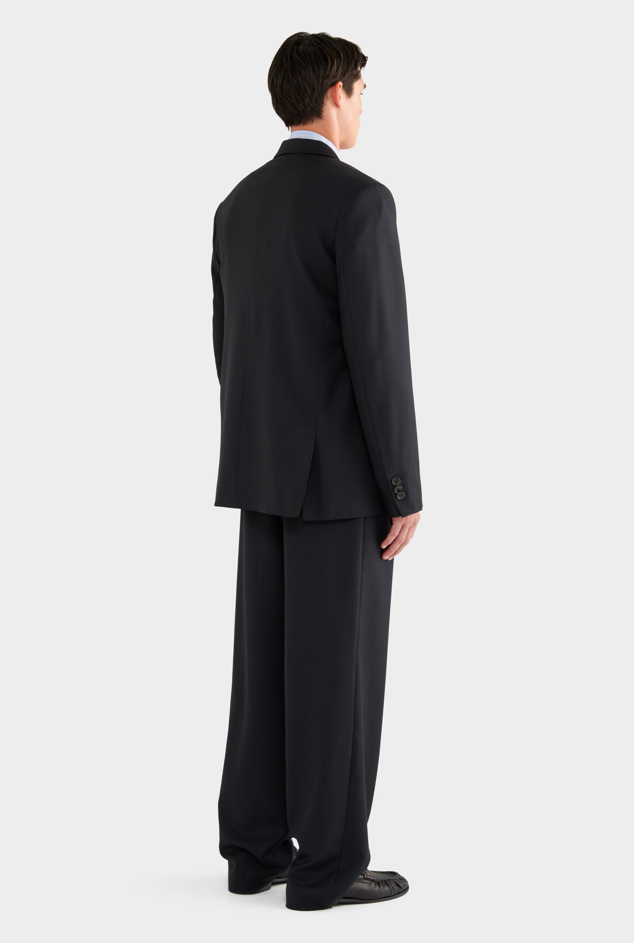 Tailored Wool Double Breasted Suit Jacket - Black