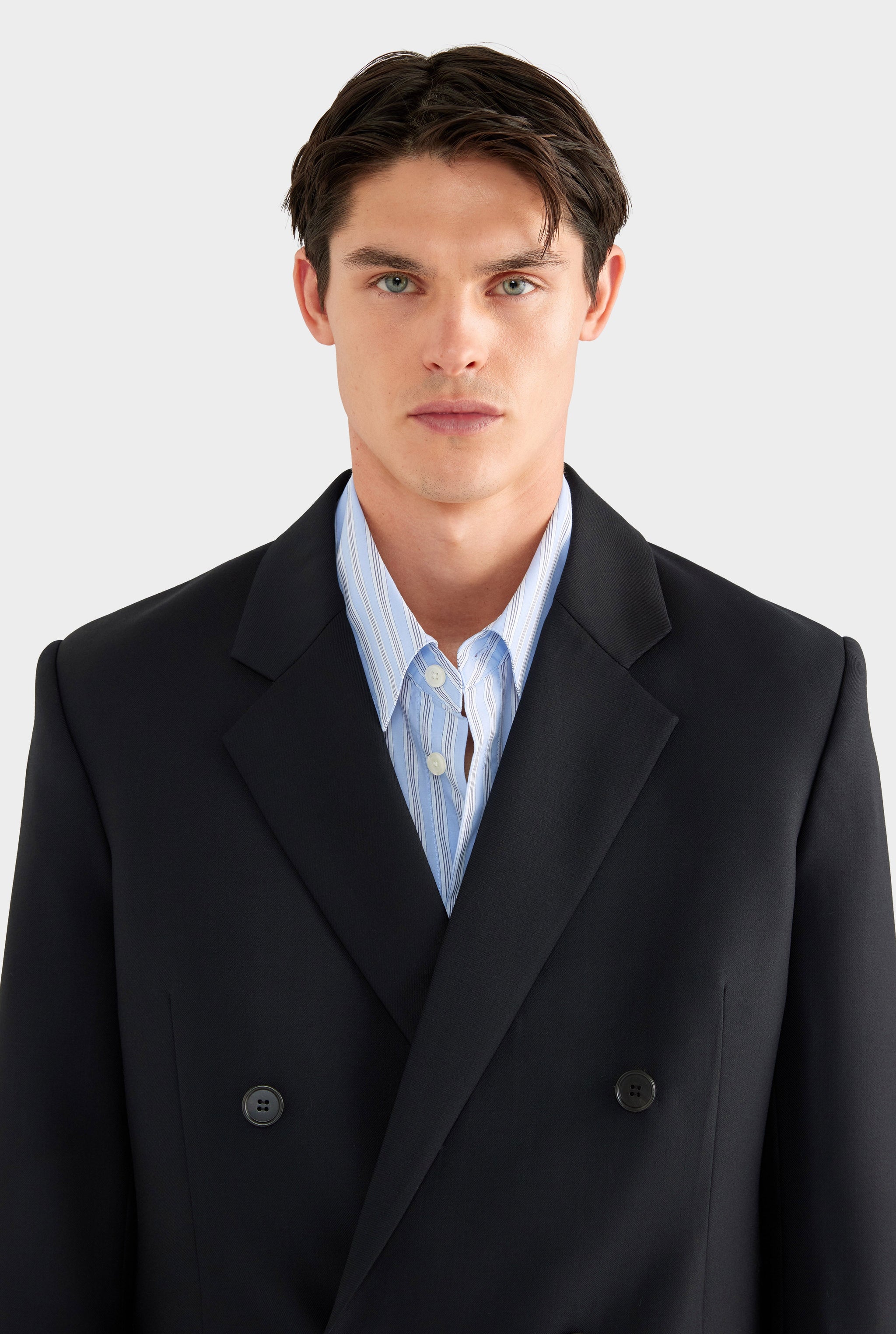 Tailored Wool Double Breasted Suit Jacket - Black