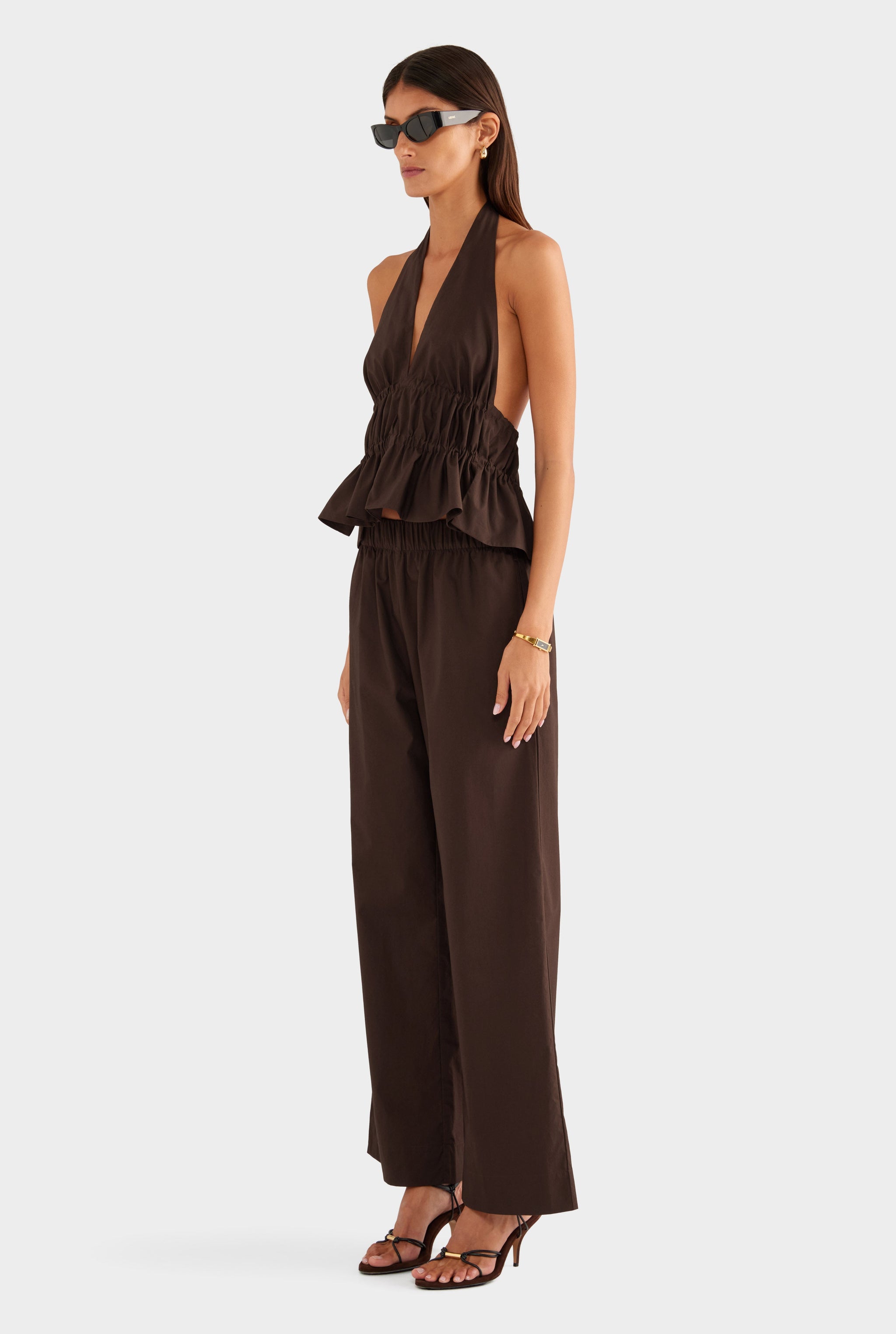 Cotton Poplin Halter Top - Dark Chocolate