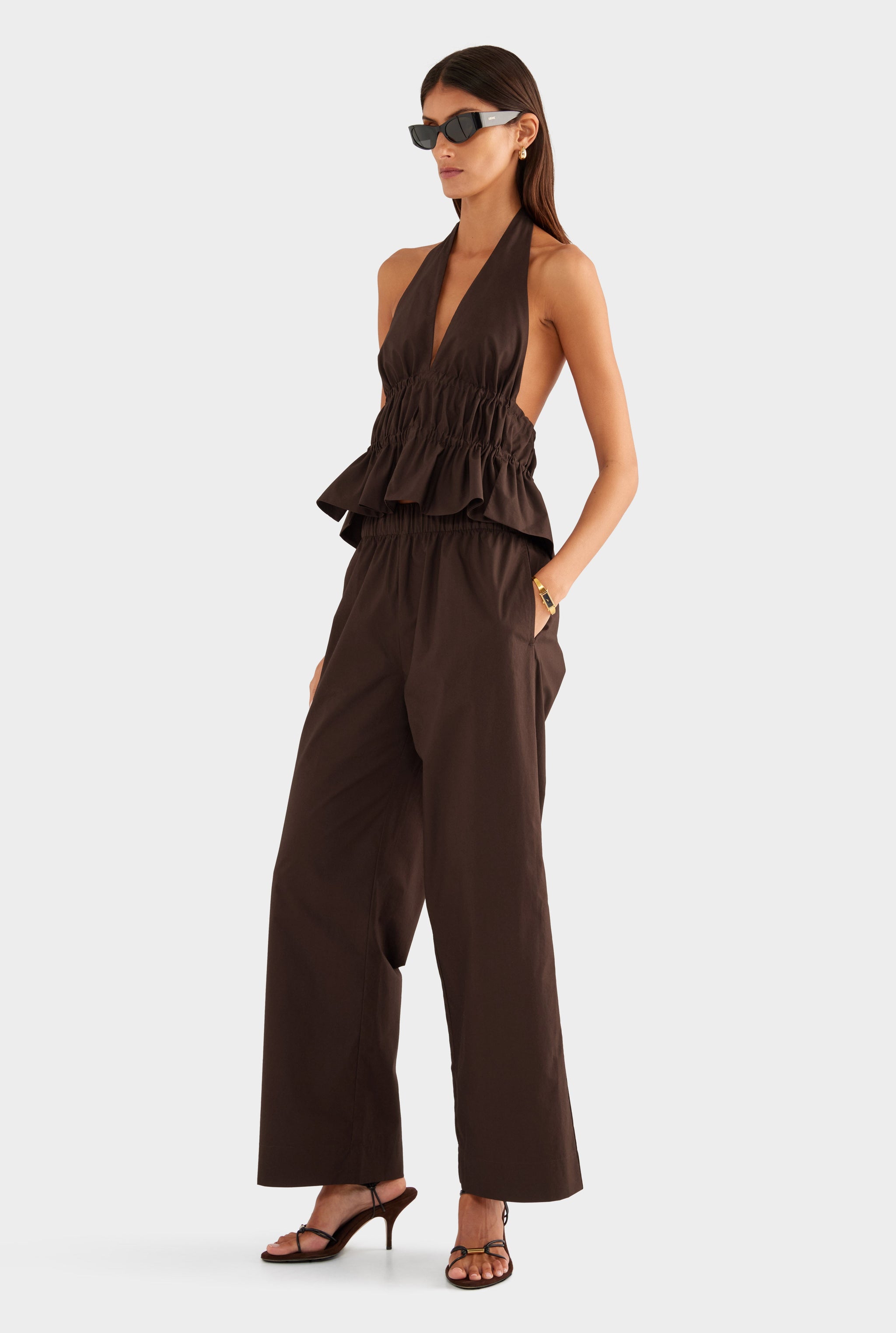 Cotton Poplin Halter Top - Dark Chocolate