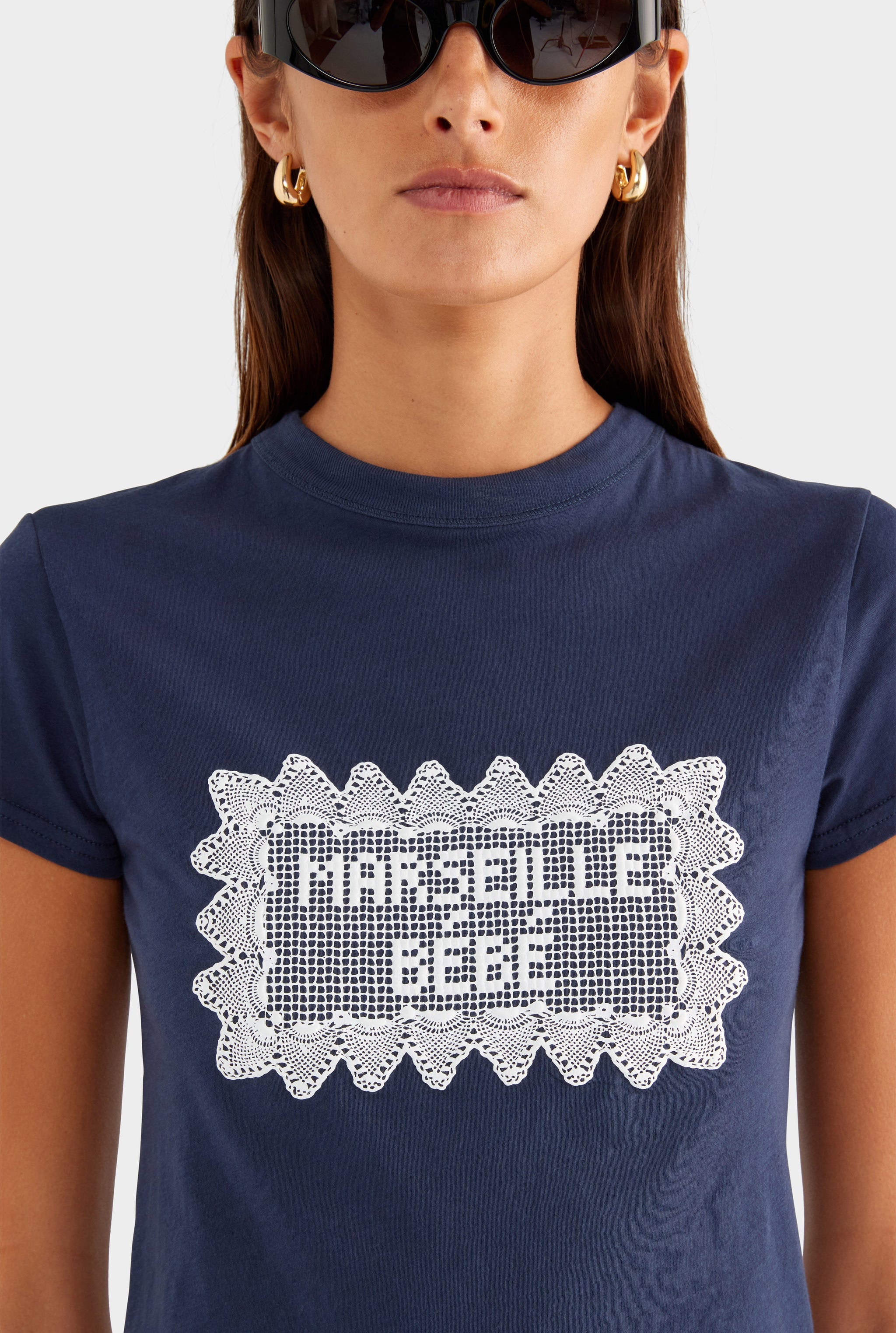 Lightweight Cotton Baby Tee - Navy/Marseille Doily