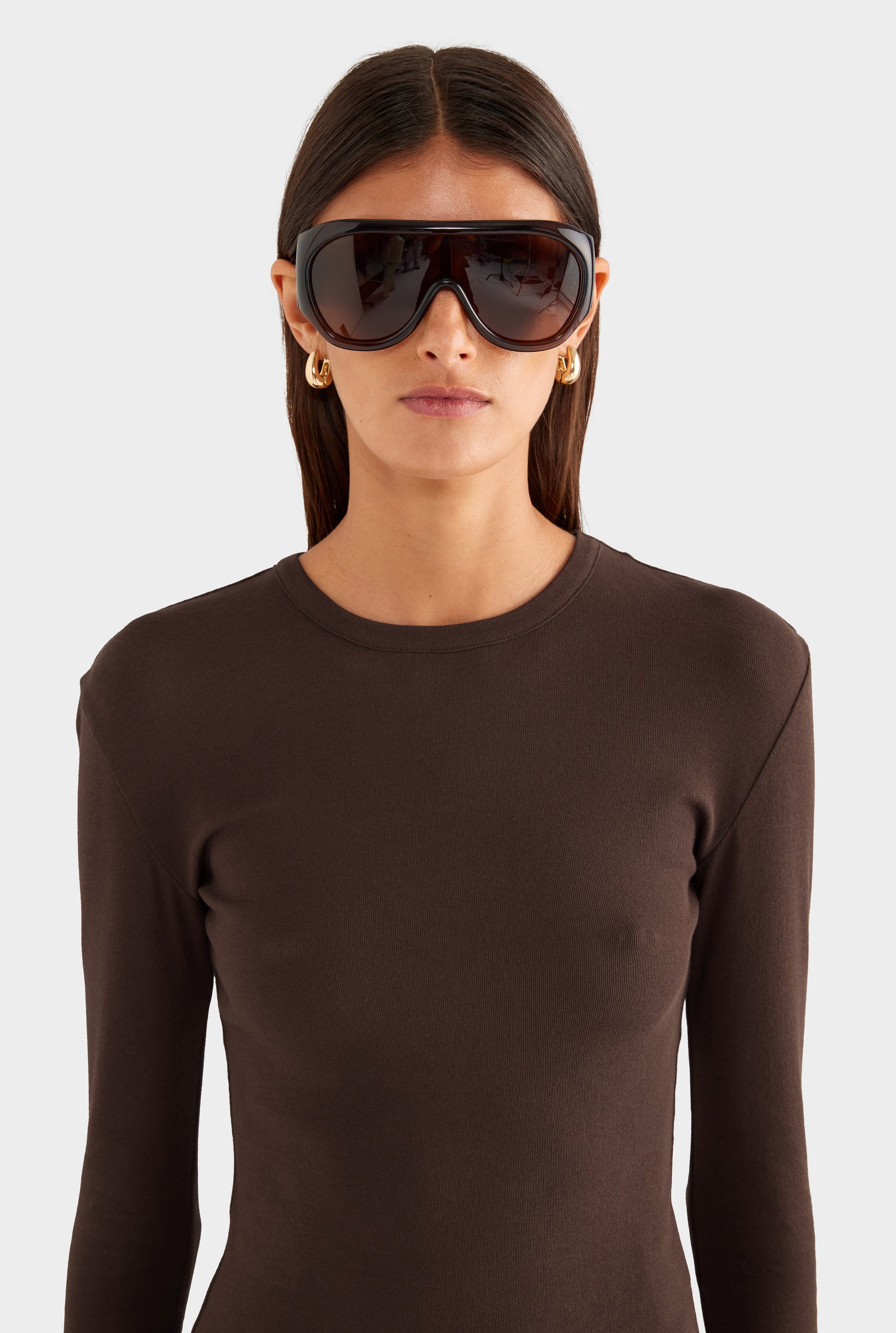 Cotton Rib Long Sleeve Tee - Dark Chocolate