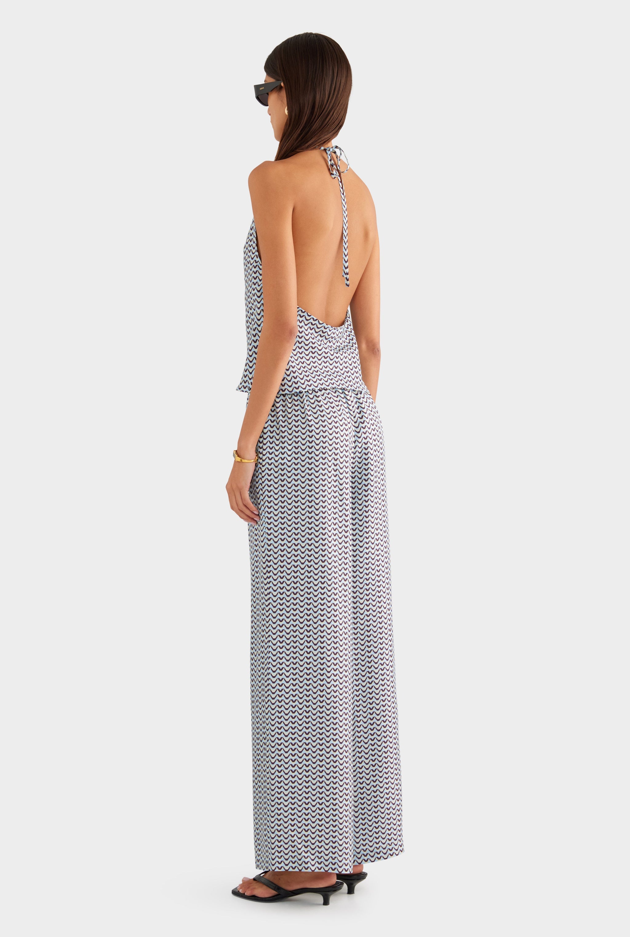 Relaxed Silk Drawstring Pant - Blue/Plum/Butter V Monogram