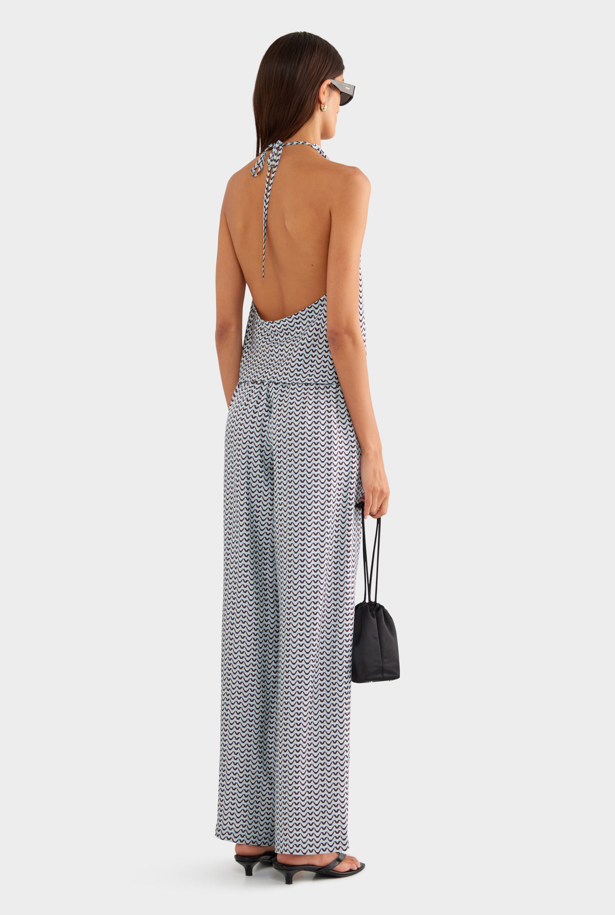 Relaxed Silk Drawstring Pant - Blue/Plum/Butter V Monogram