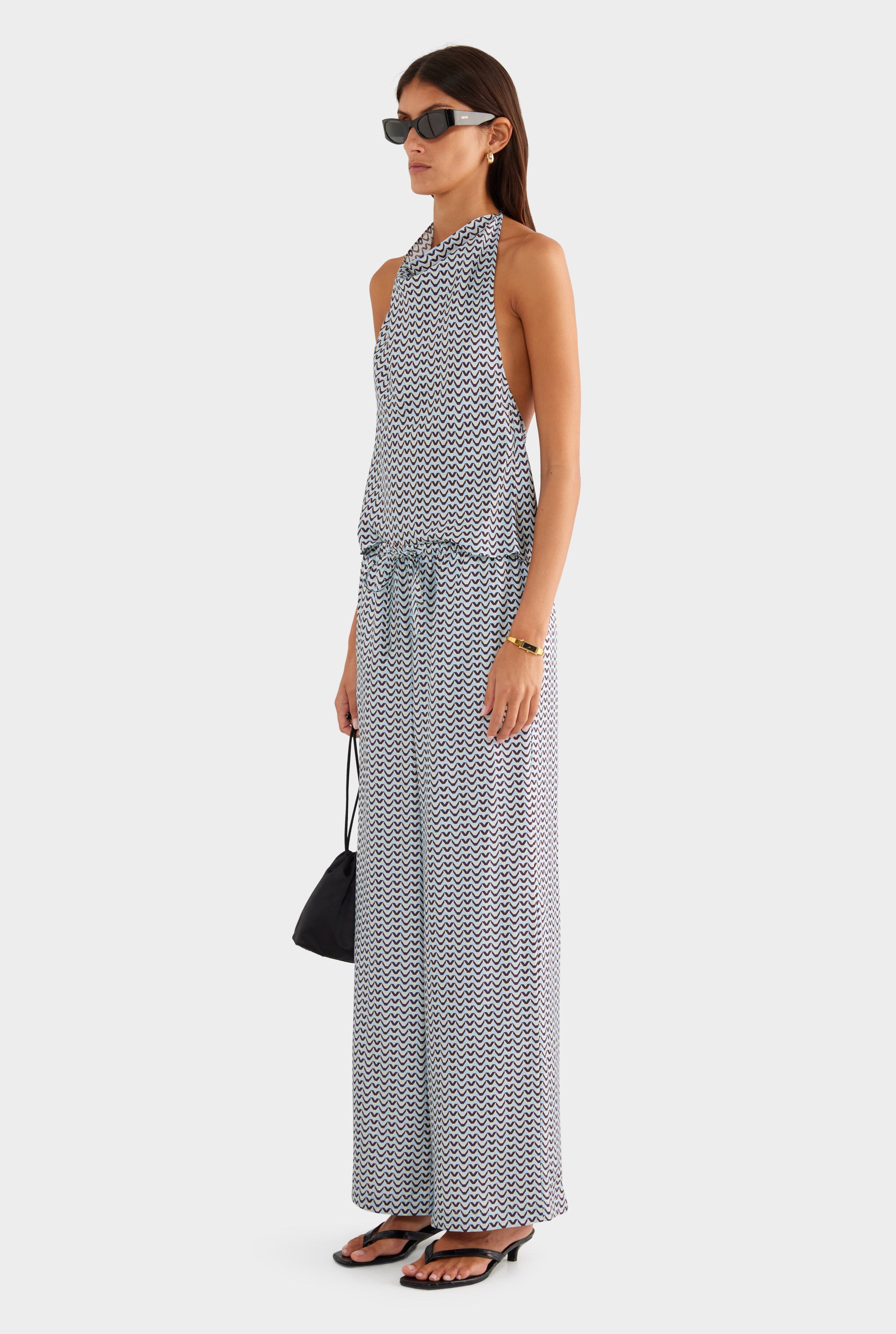 Relaxed Silk Drawstring Pant - Blue/Plum/Butter V Monogram
