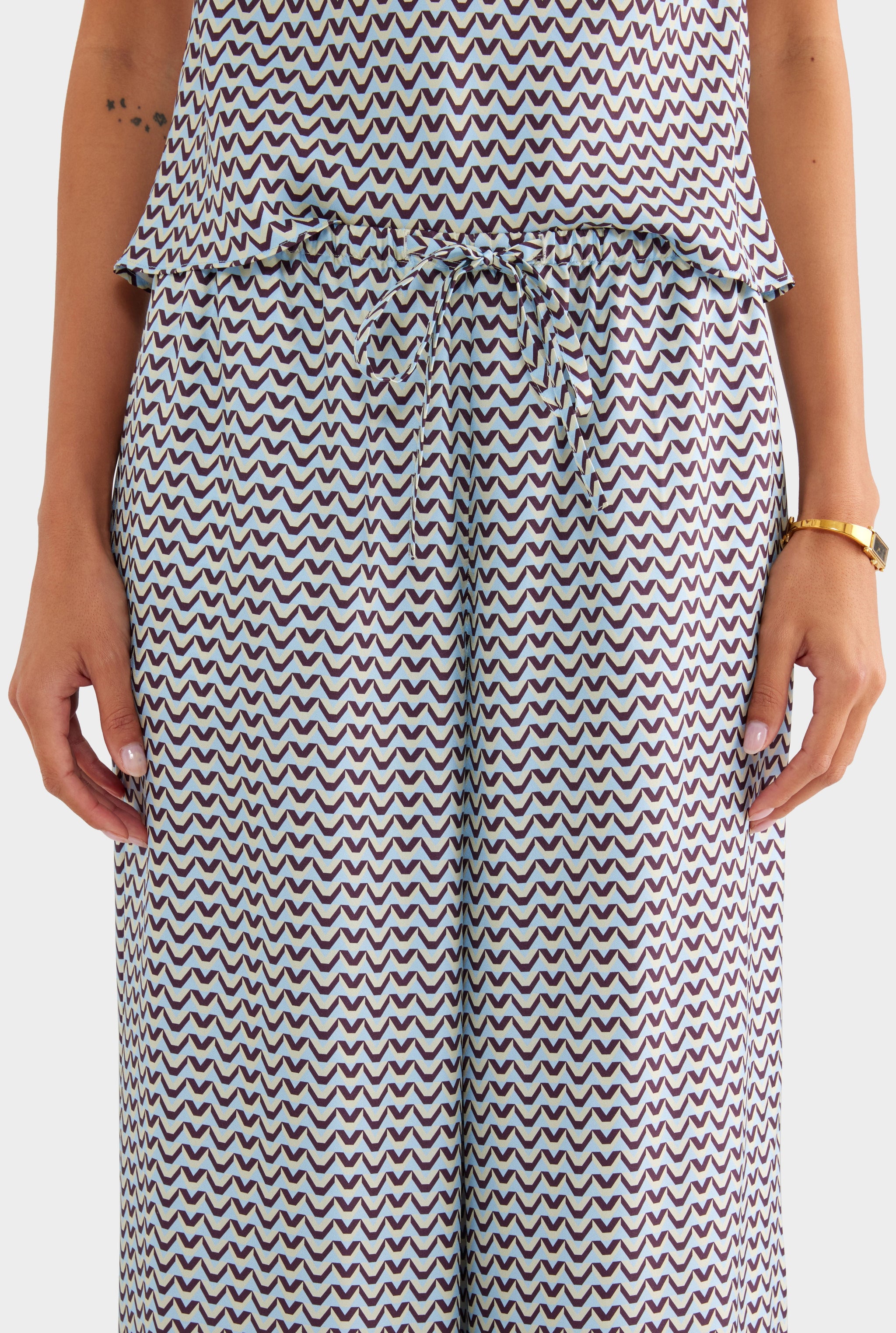 Relaxed Silk Drawstring Pant - Blue/Plum/Butter V Monogram