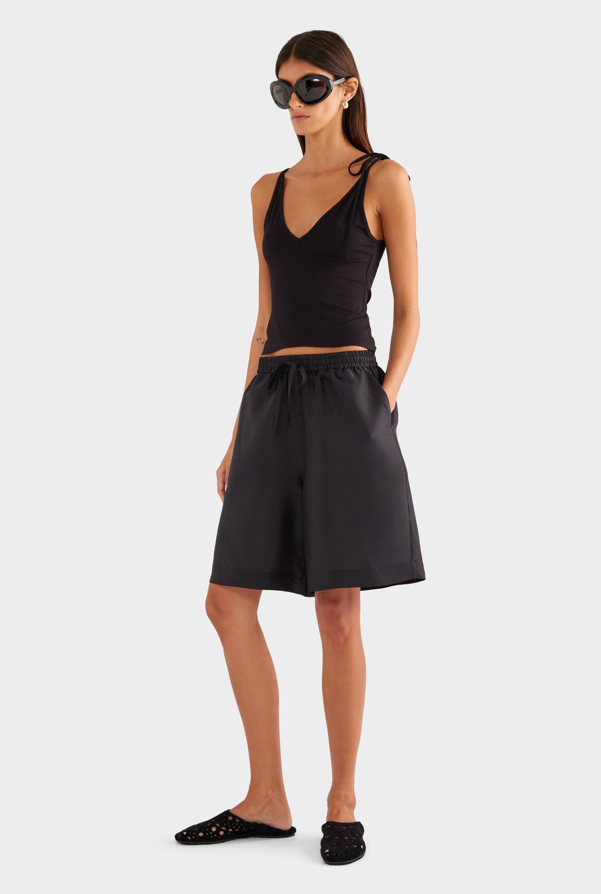 Reversible Boat V Neck Cami - Black