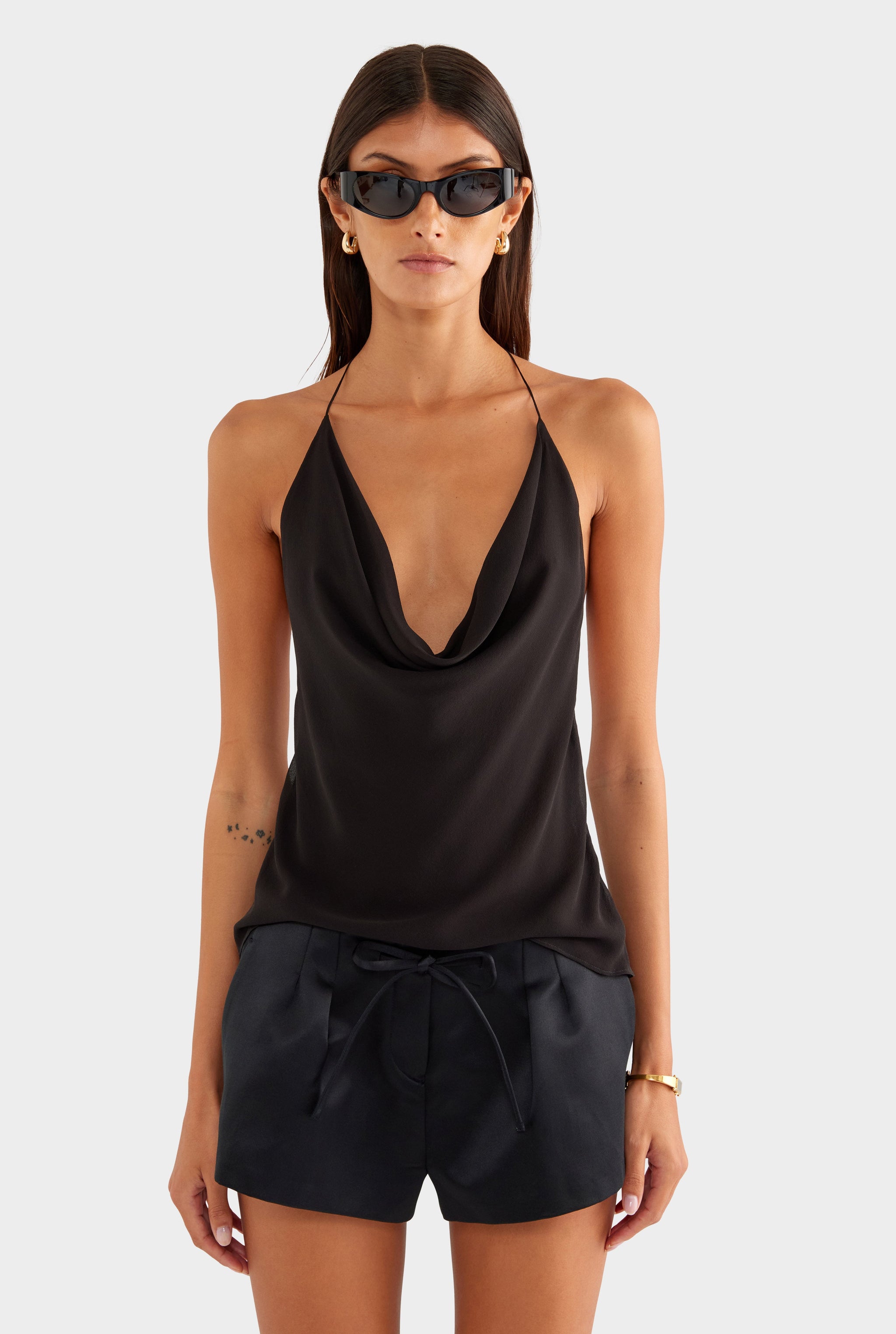 Silk Cotton Drawstring Short - Black