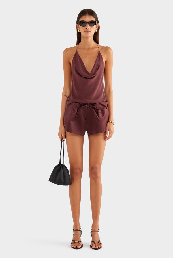 Silk Cotton Drawstring Short - Dark Plum