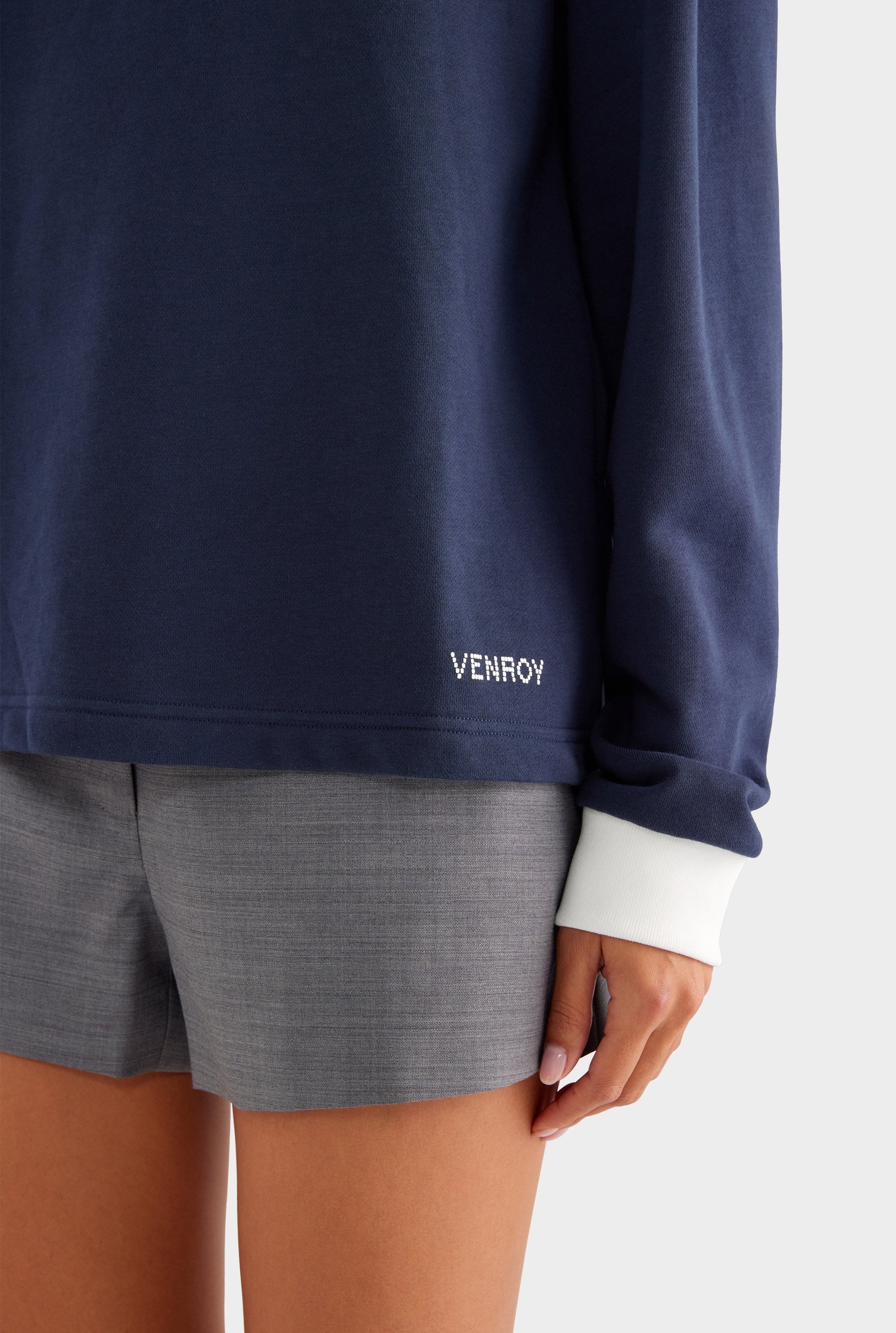 Cotton Long Sleeve Polo - Navy/Marseille Doily