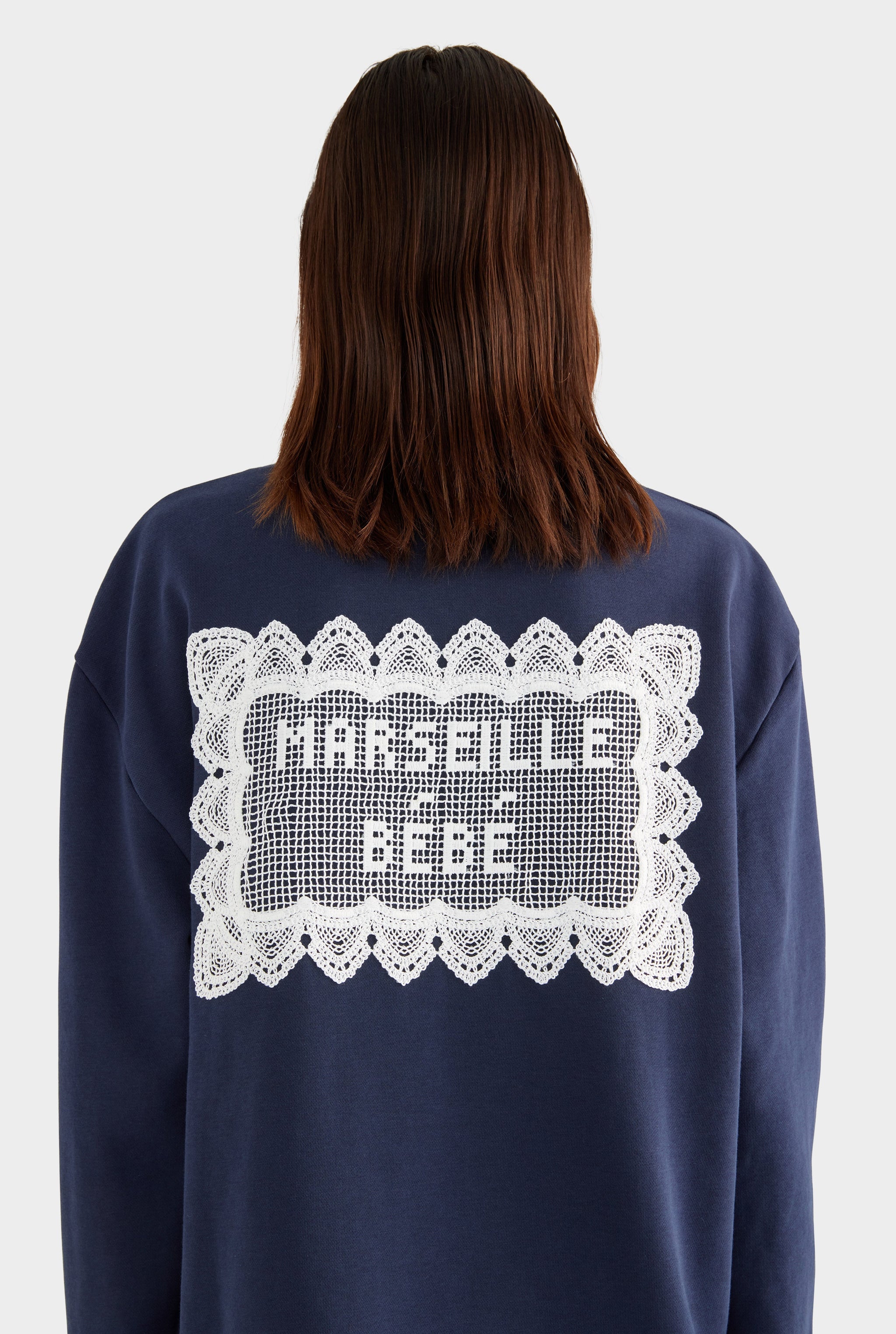 Cotton Long Sleeve Polo - Navy/Marseille Doily
