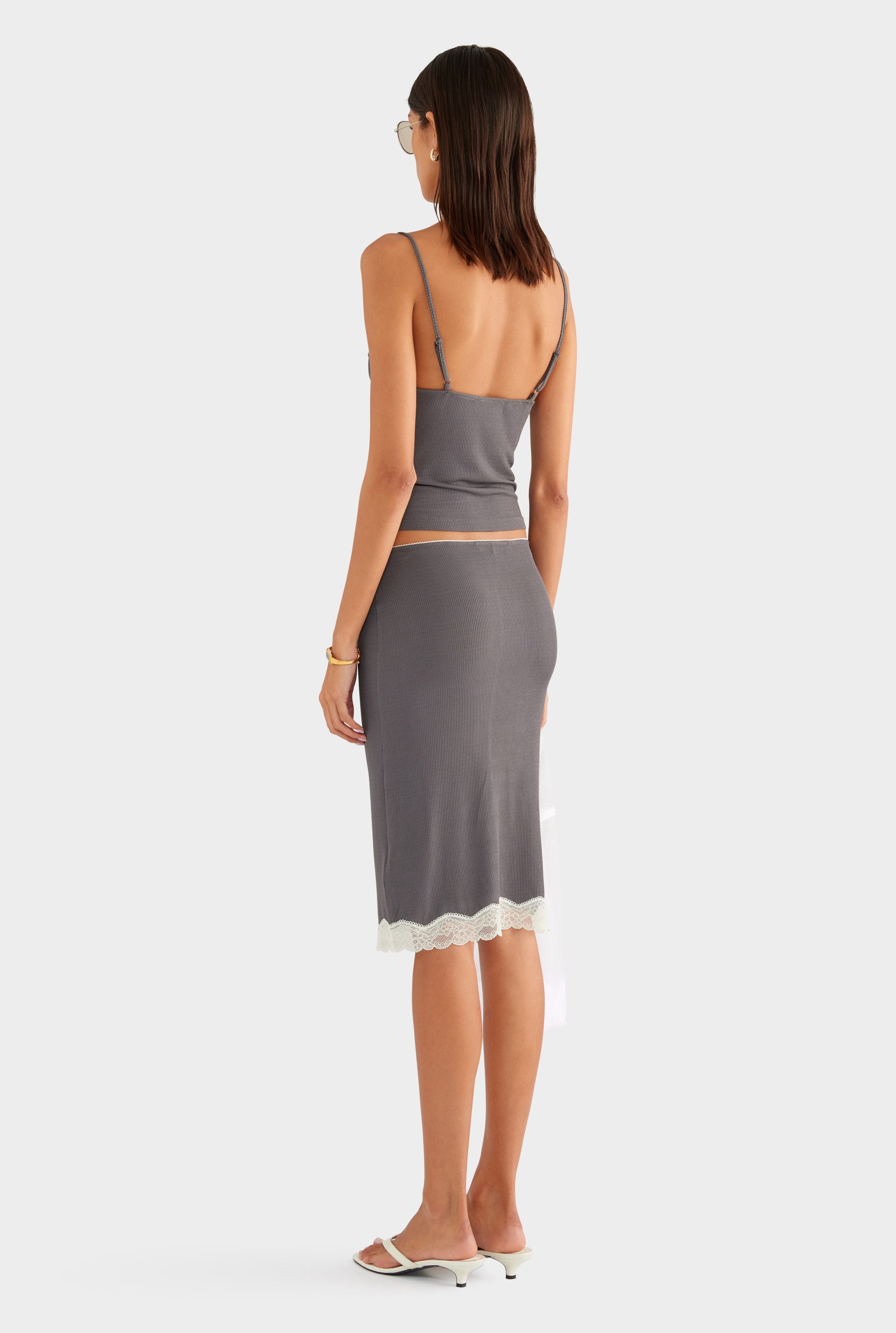 Lace Rib Cami - Dark Grey/Antique White