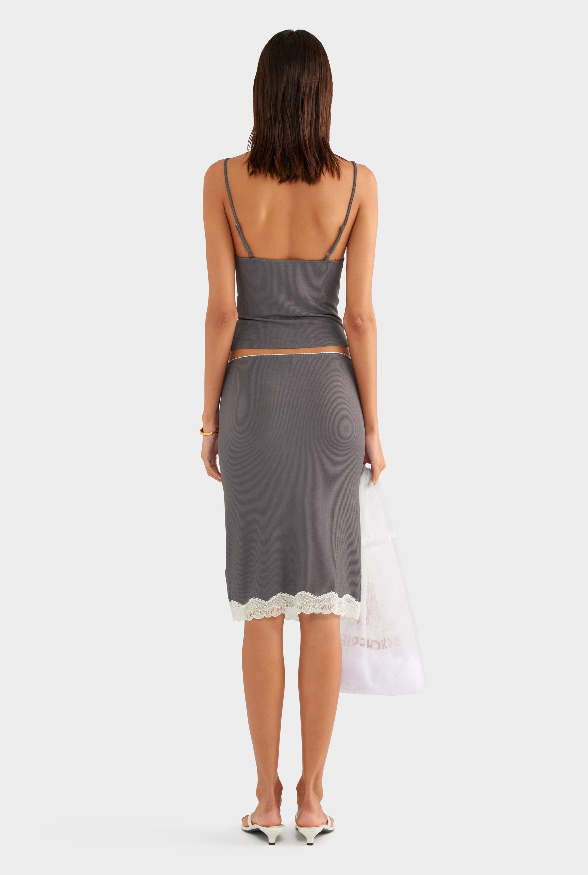Lace Rib Cami - Dark Grey/Antique White