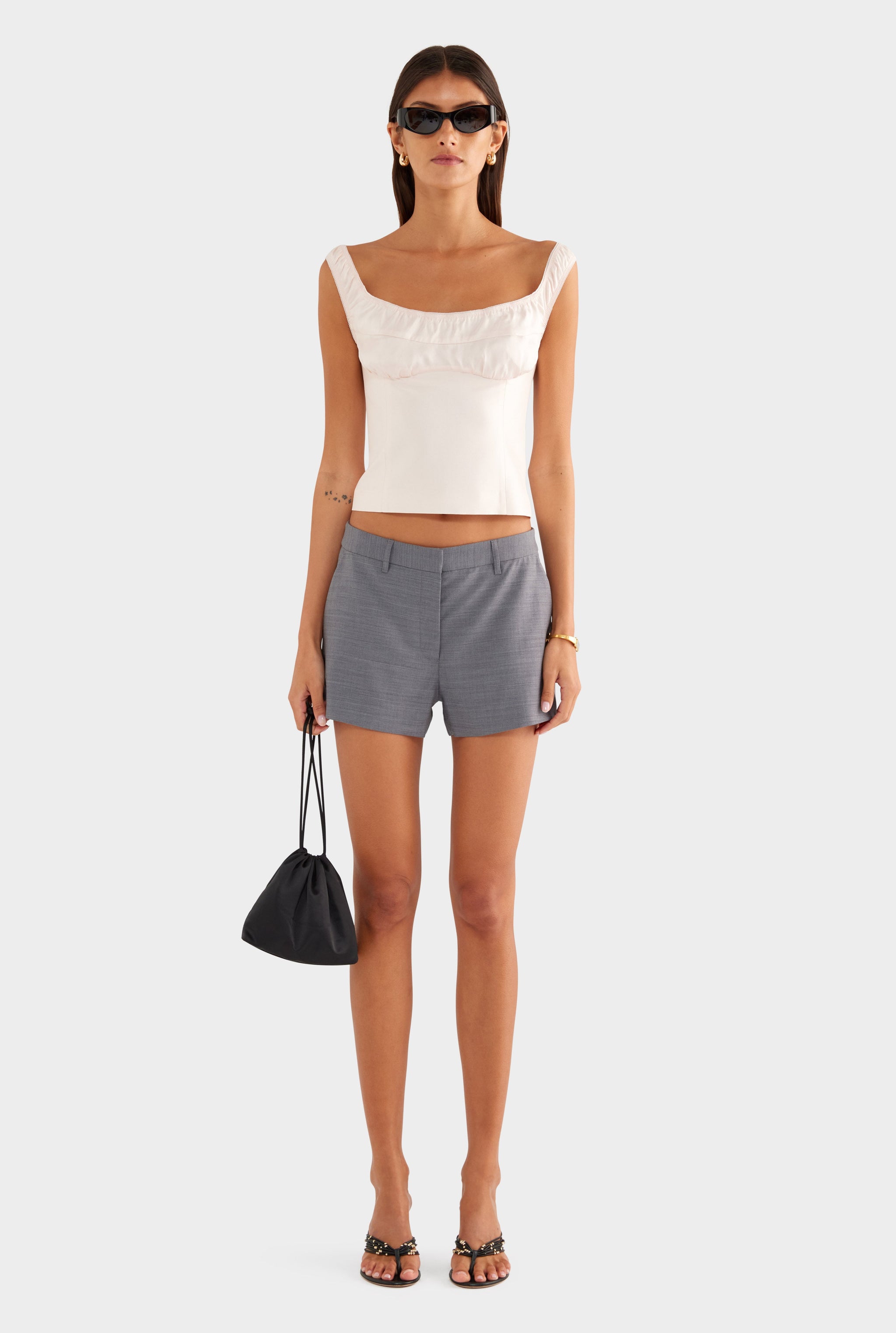 Wool Tailored Mini Short - Charcoal Marl