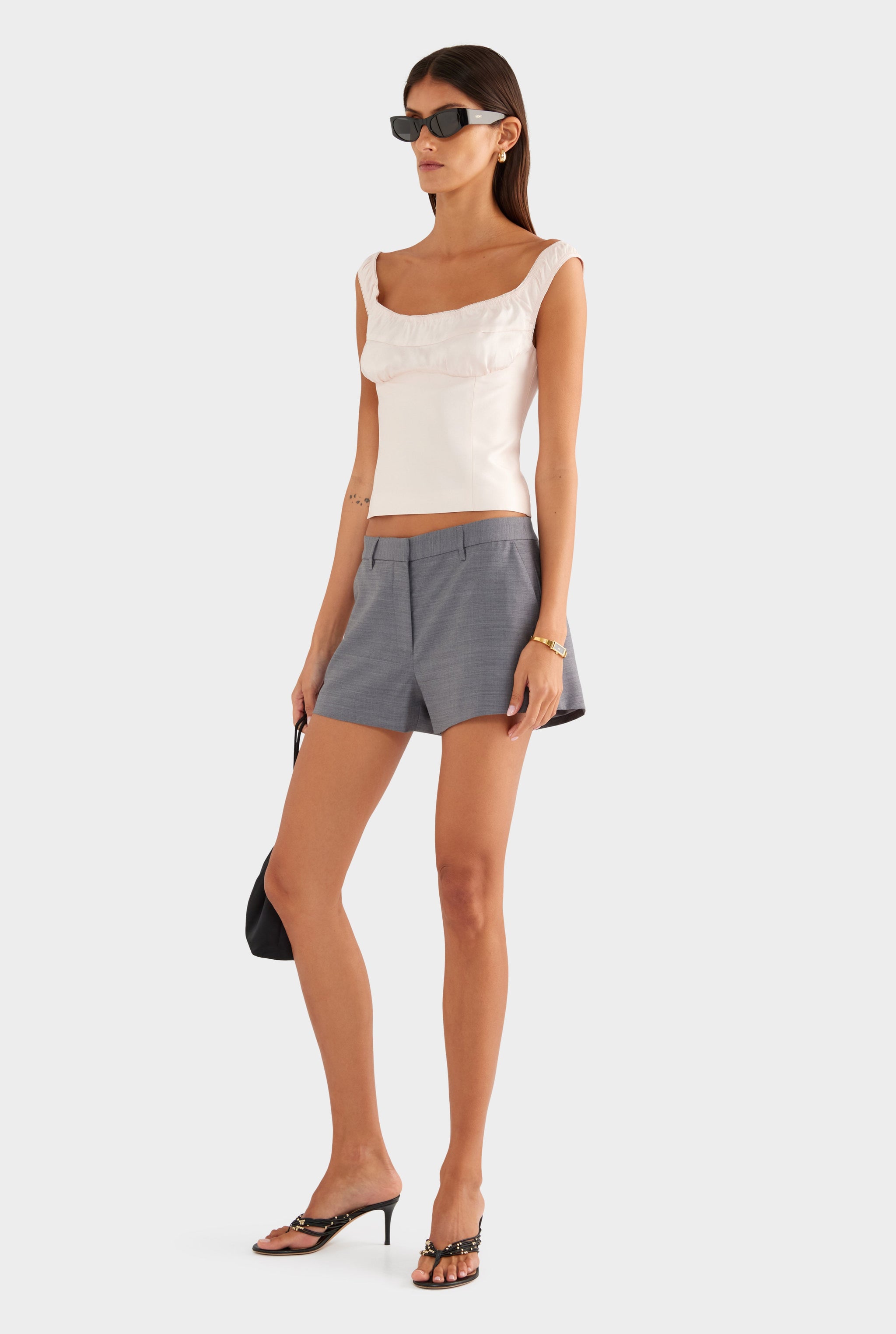 Wool Tailored Mini Short - Charcoal Marl