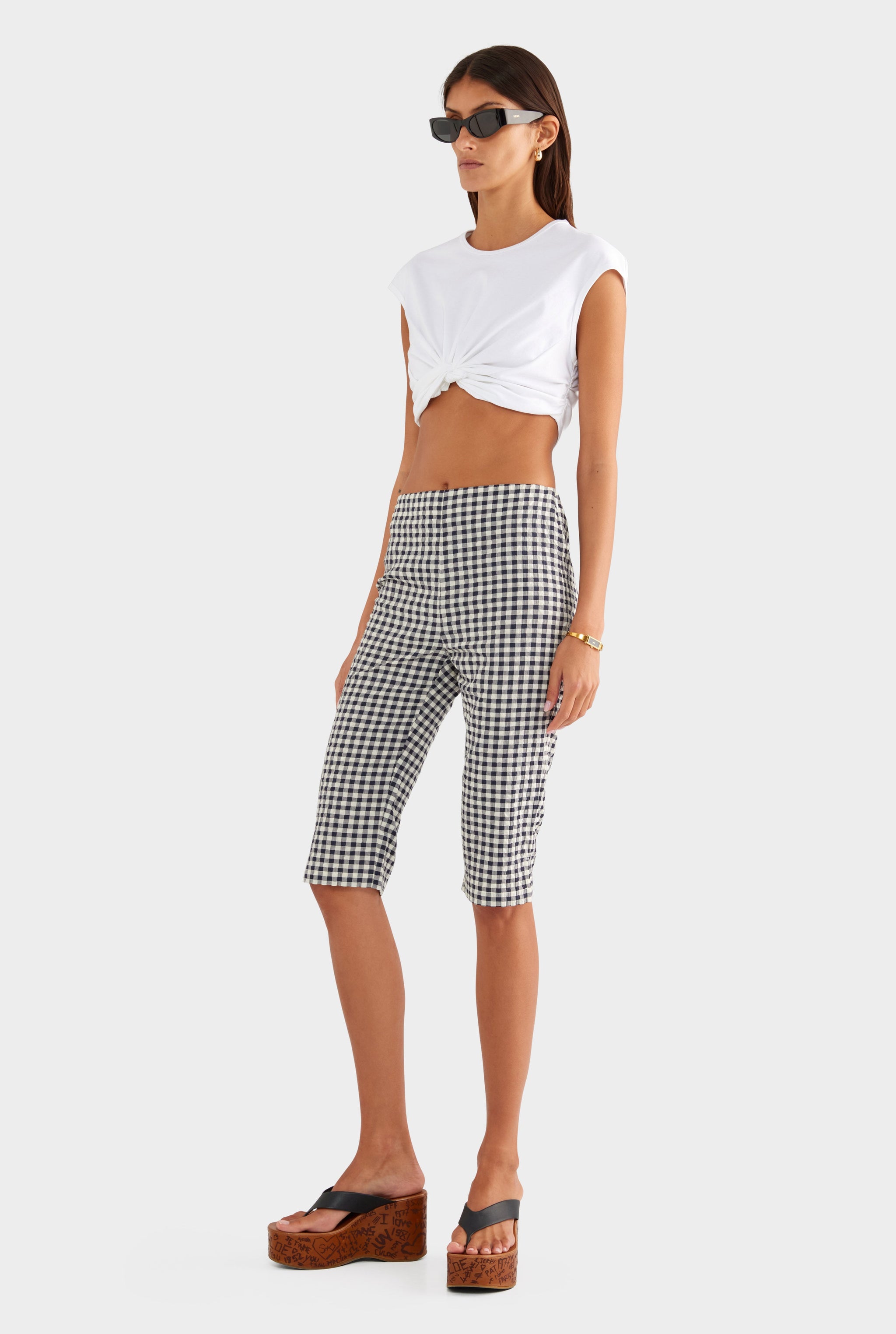 Gingham Capri Pant - Navy/Cream Gingham