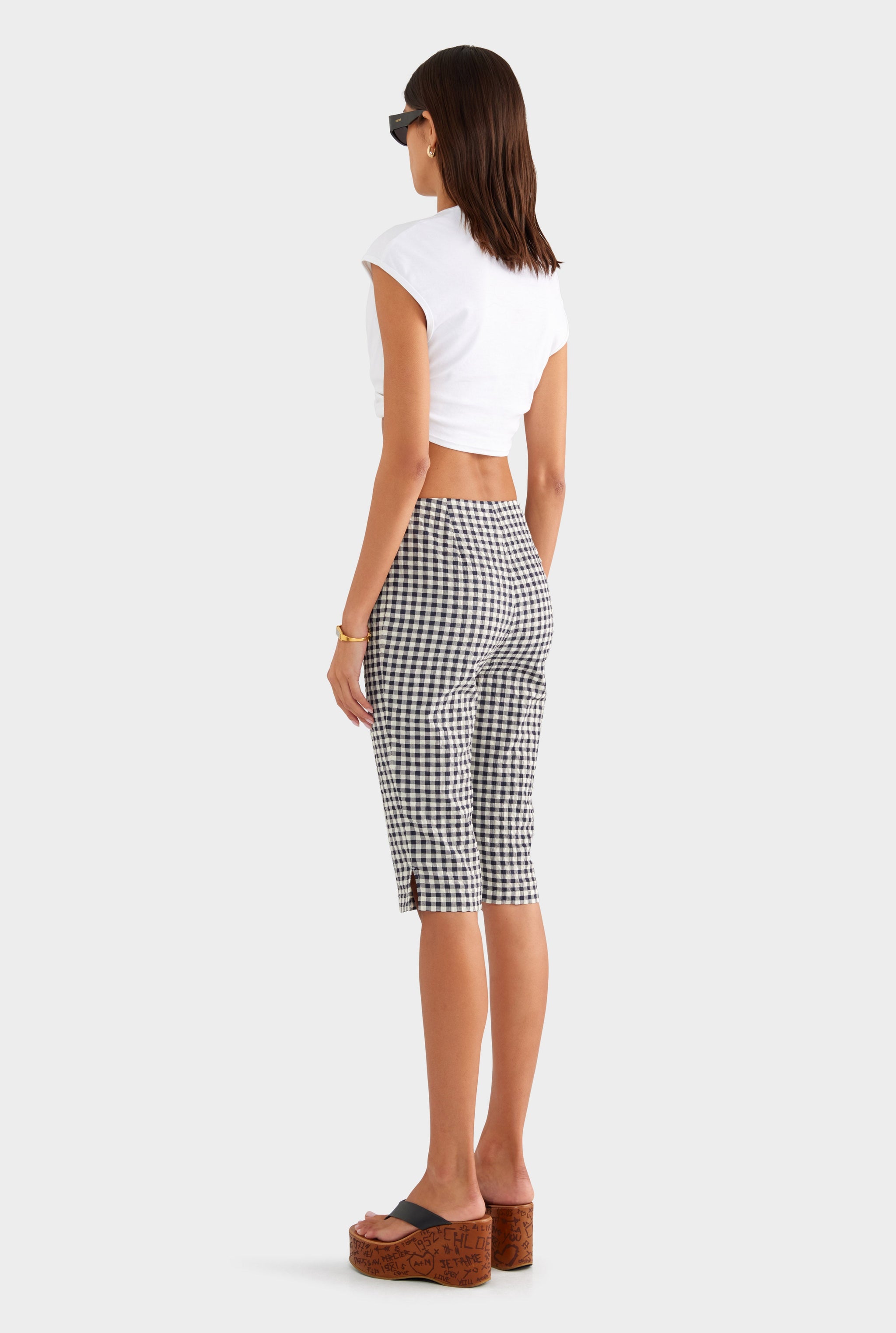 Gingham Capri Pant - Navy/Cream Gingham