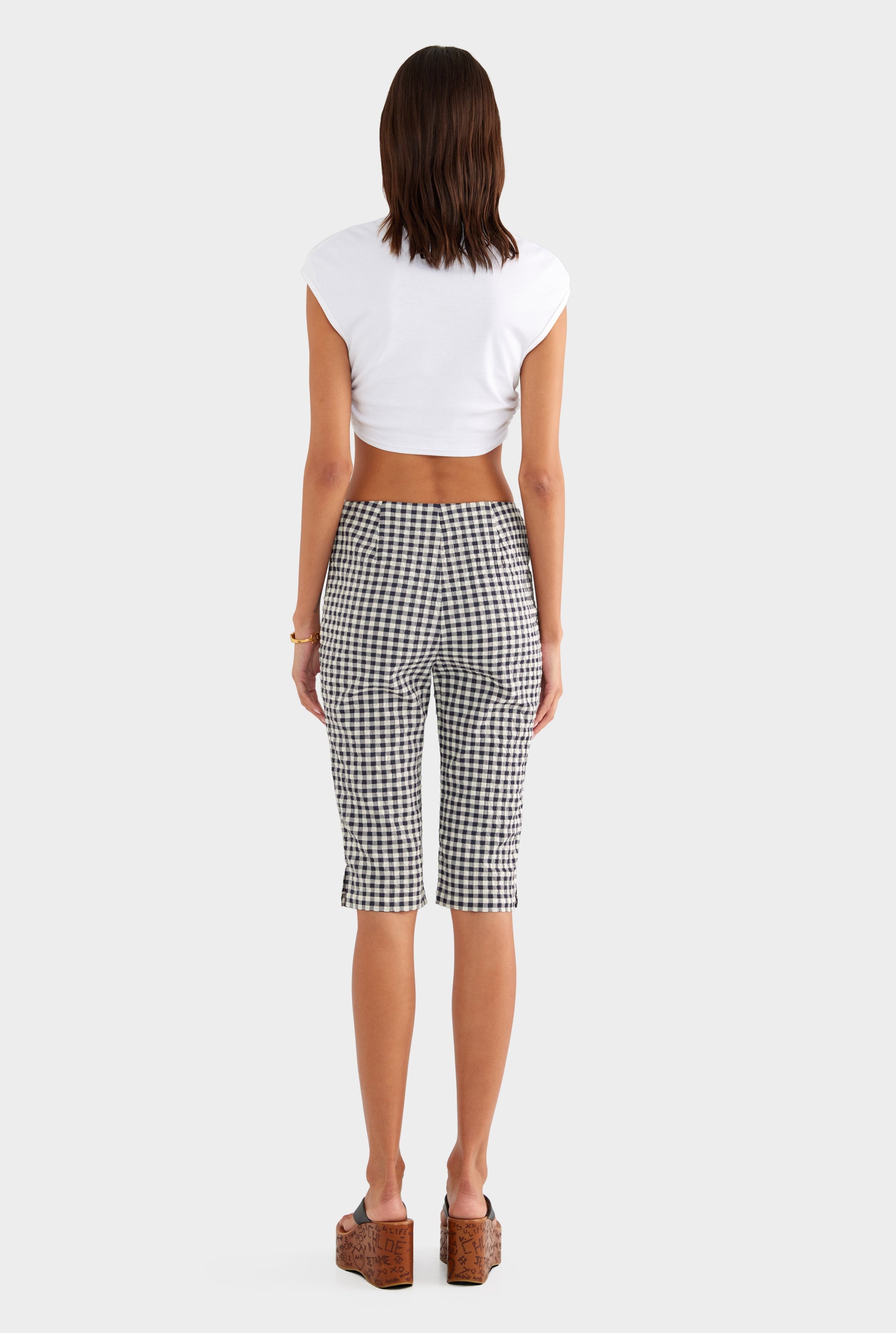 Gingham Capri Pant - Navy/Cream Gingham