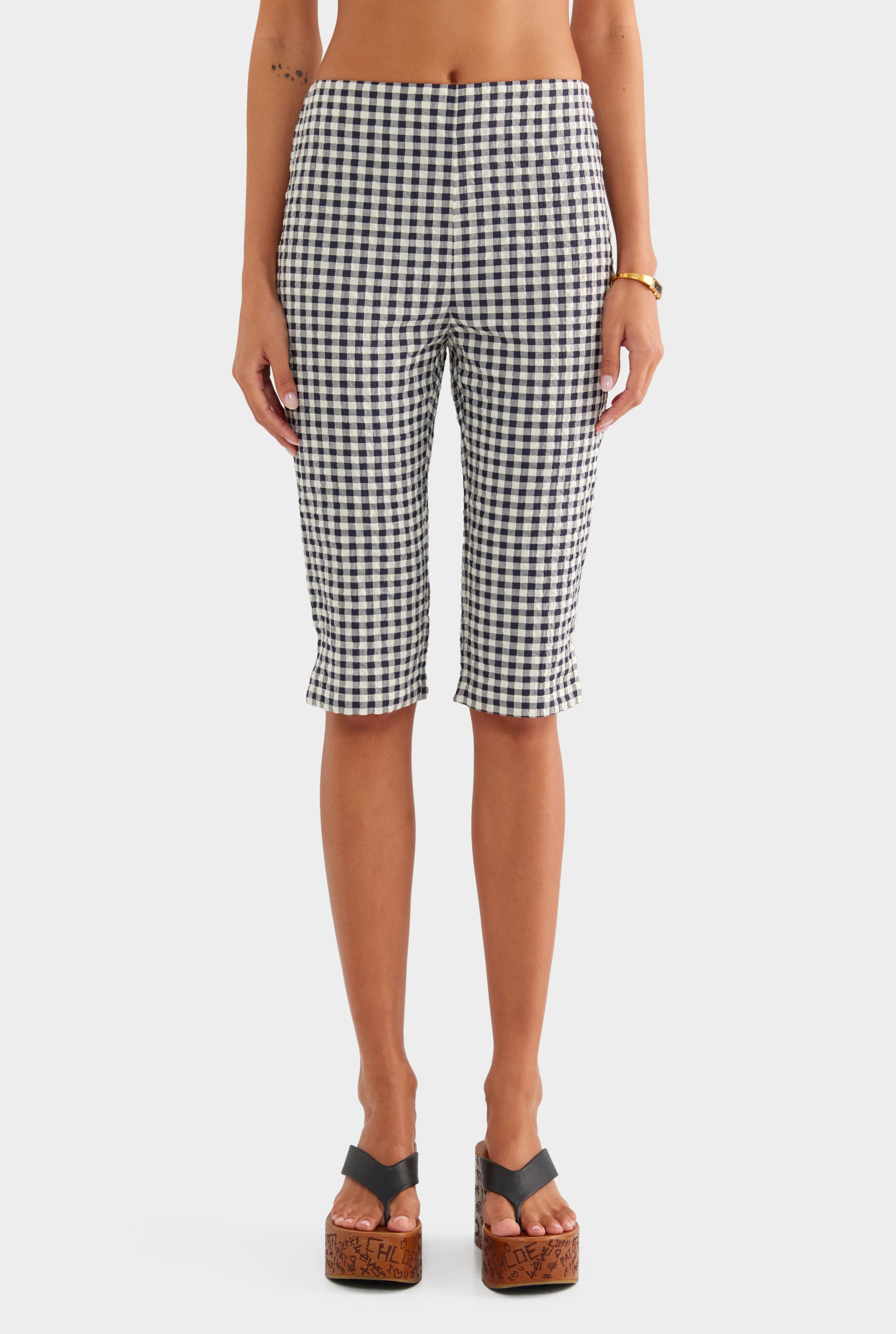 Gingham Capri Pant - Navy/Cream Gingham