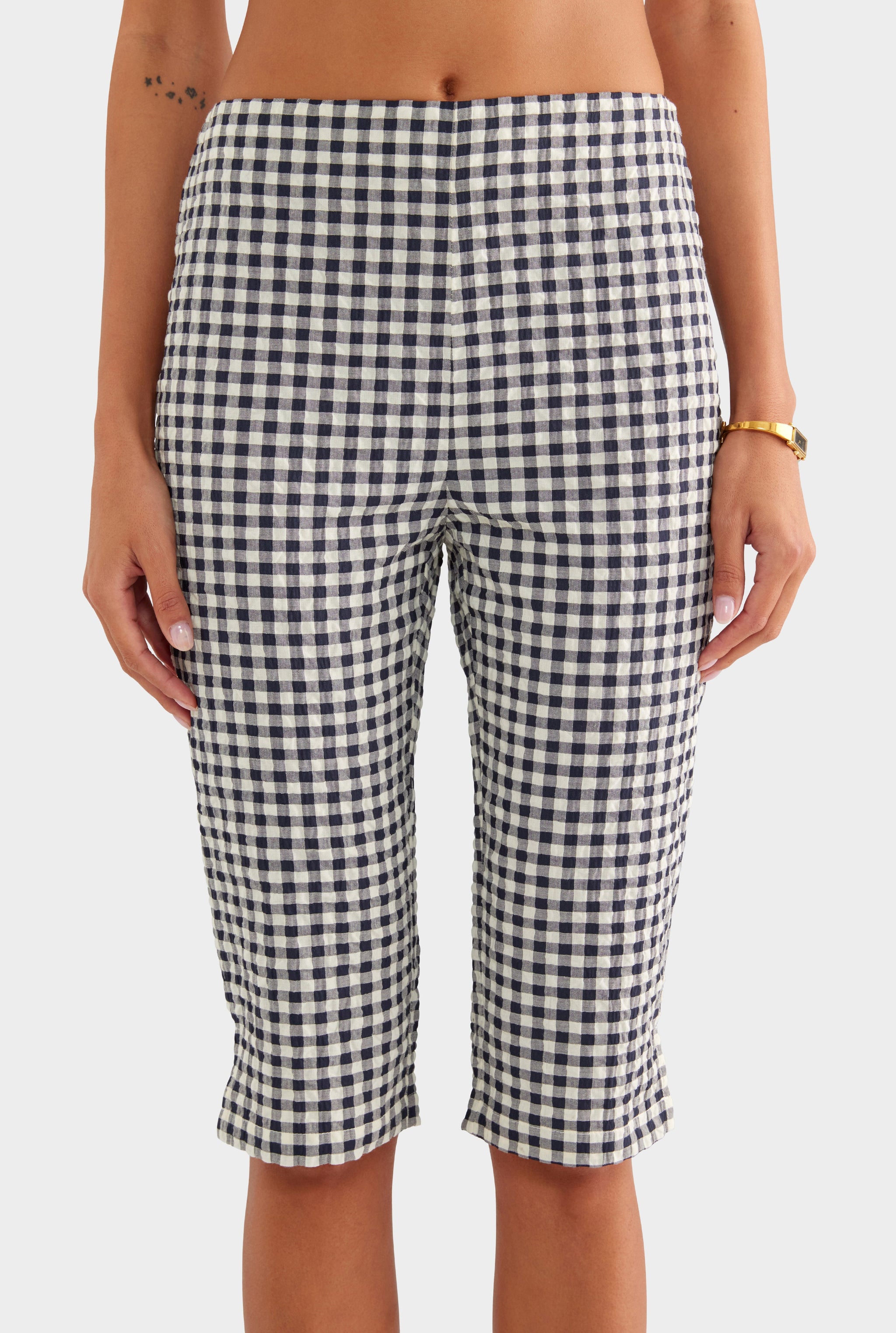 Gingham Capri Pant - Navy/Cream Gingham
