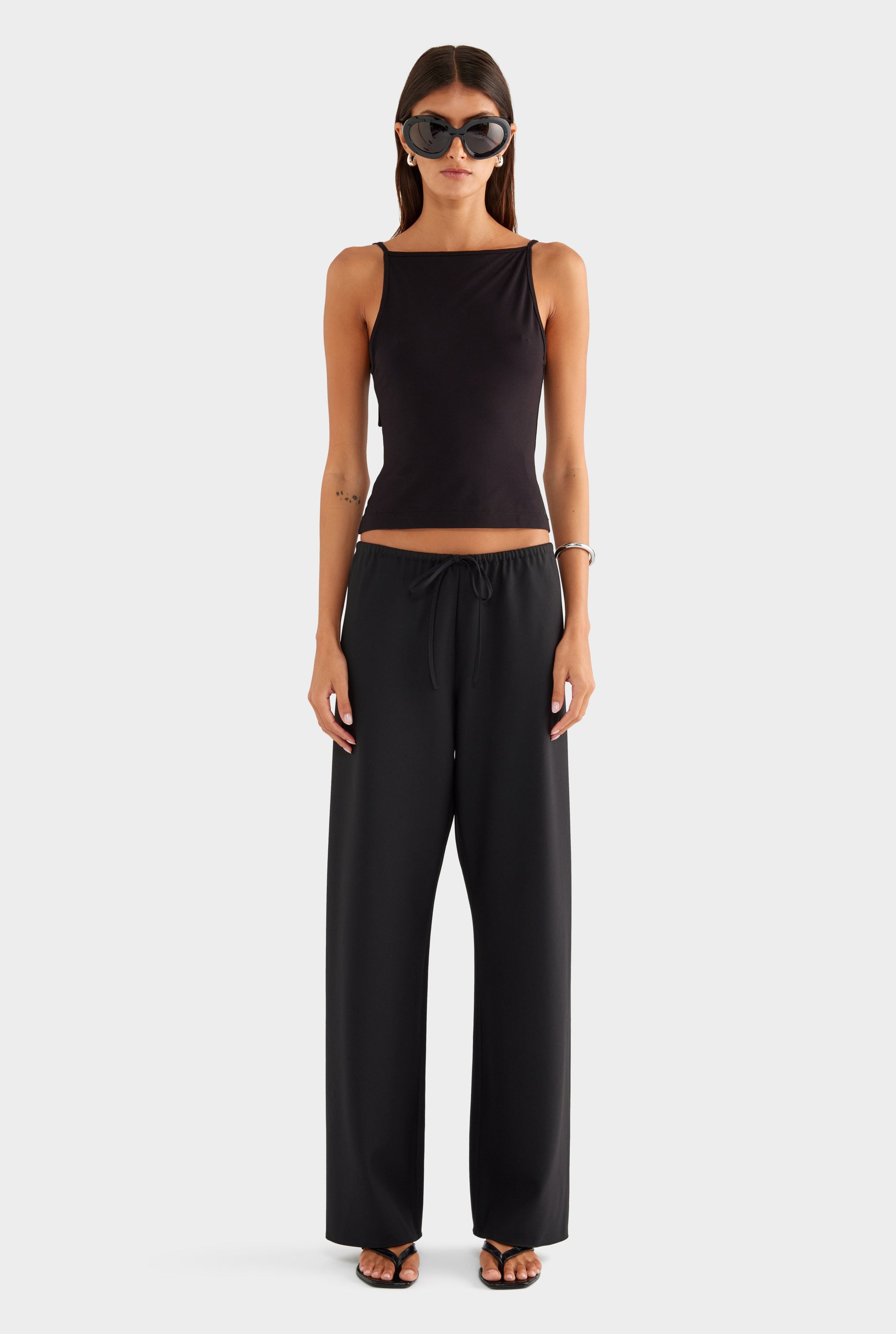 Bias Wool Drawstring Pant - Black