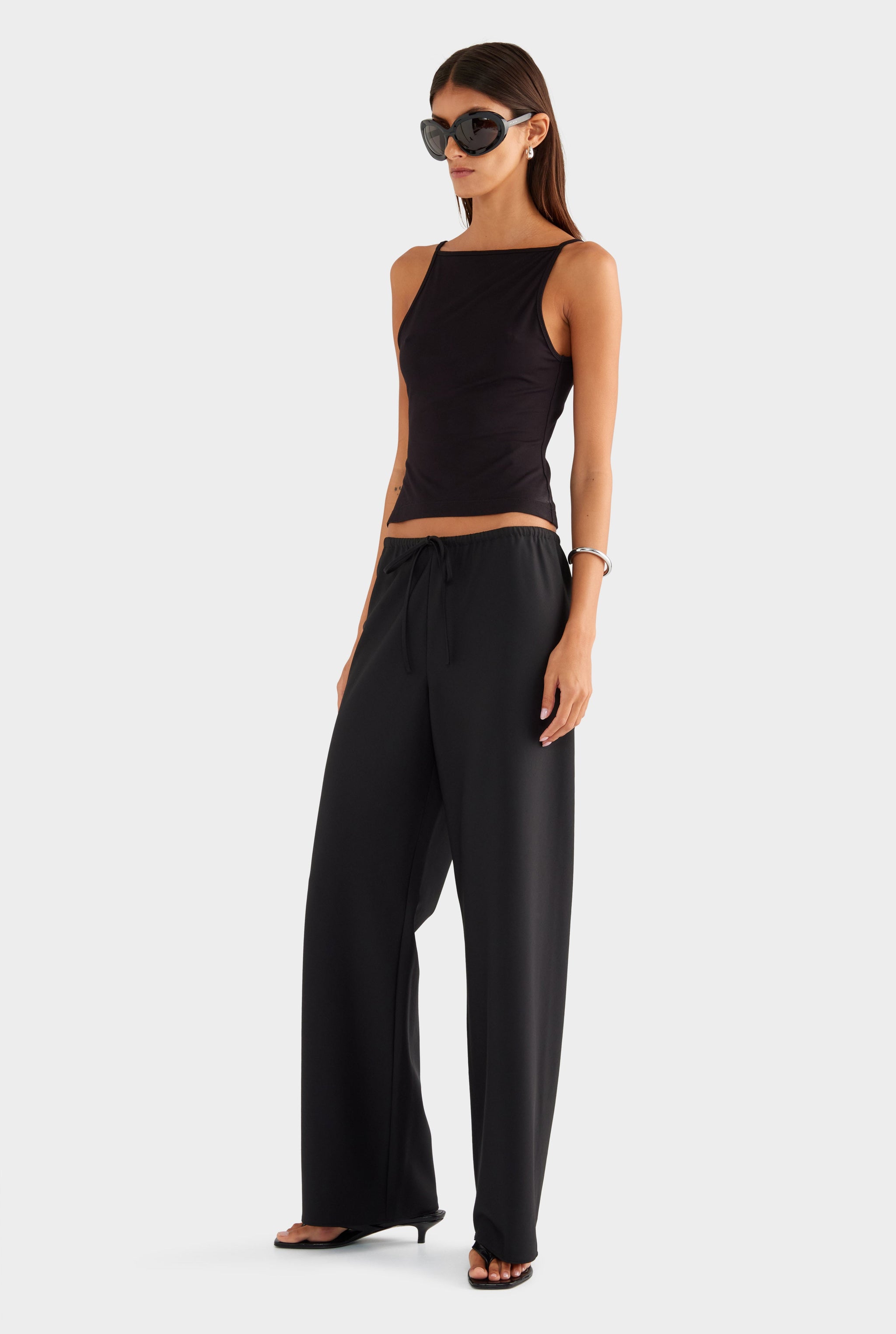 Bias Wool Drawstring Pant - Black