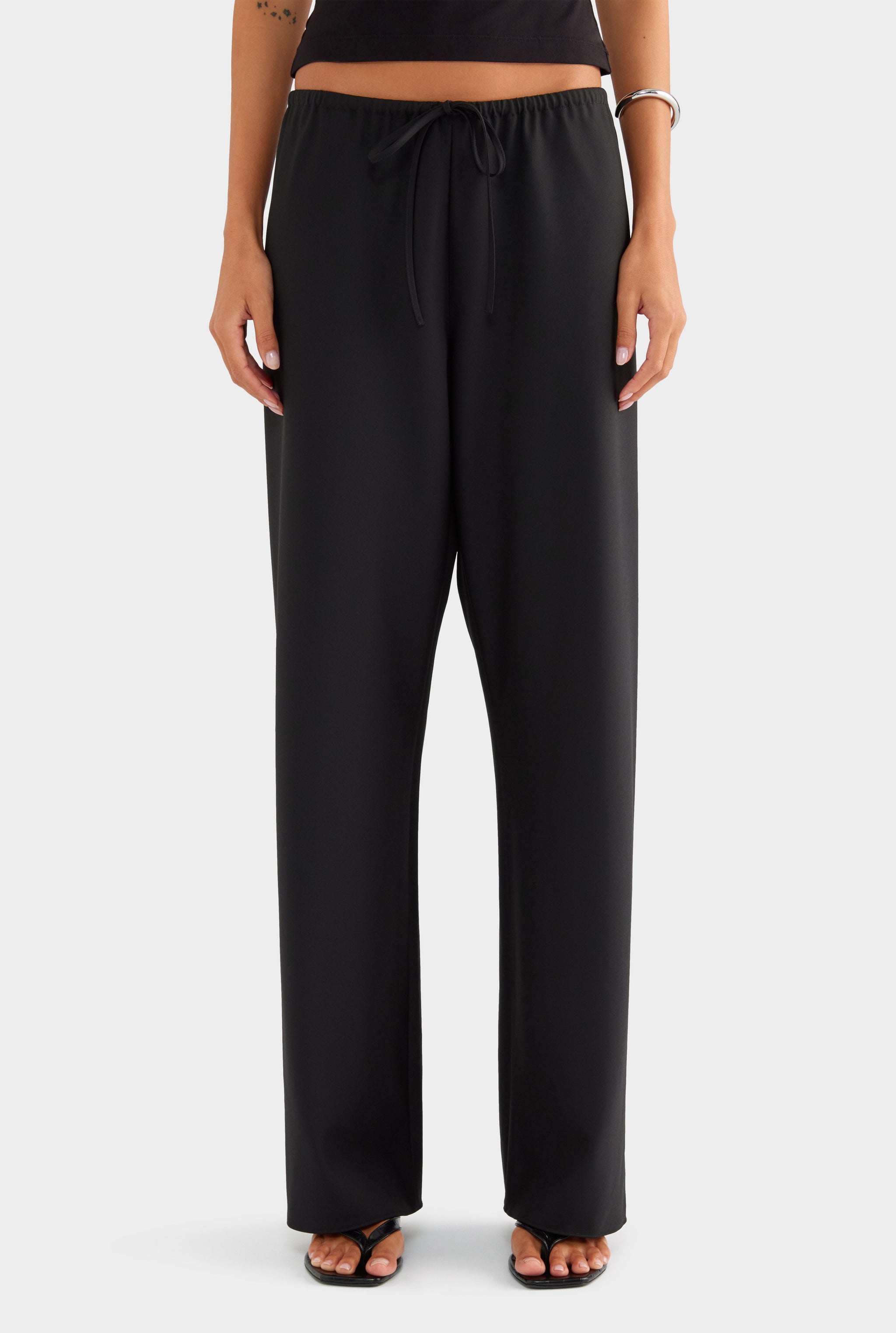 Bias Wool Drawstring Pant - Black